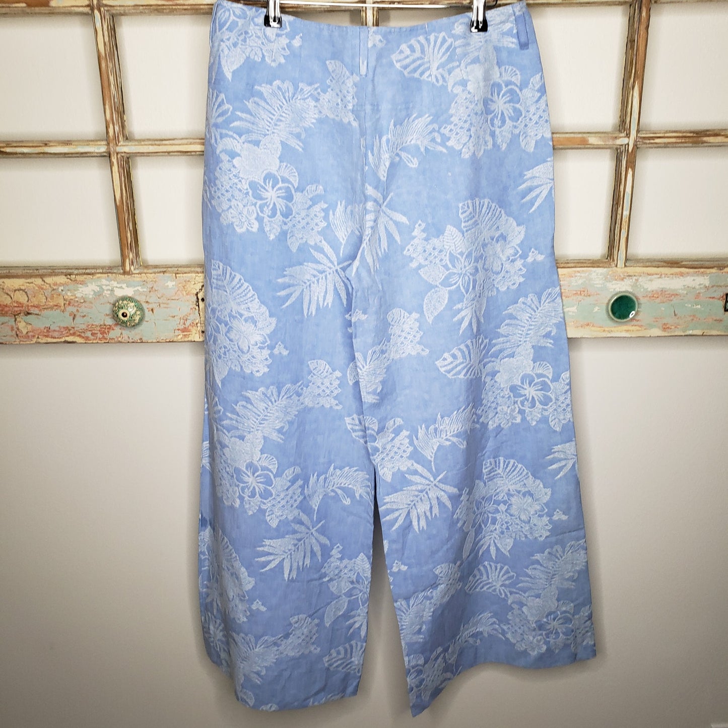 Metro Style Linen wide leg pants with floral embroidery size 12