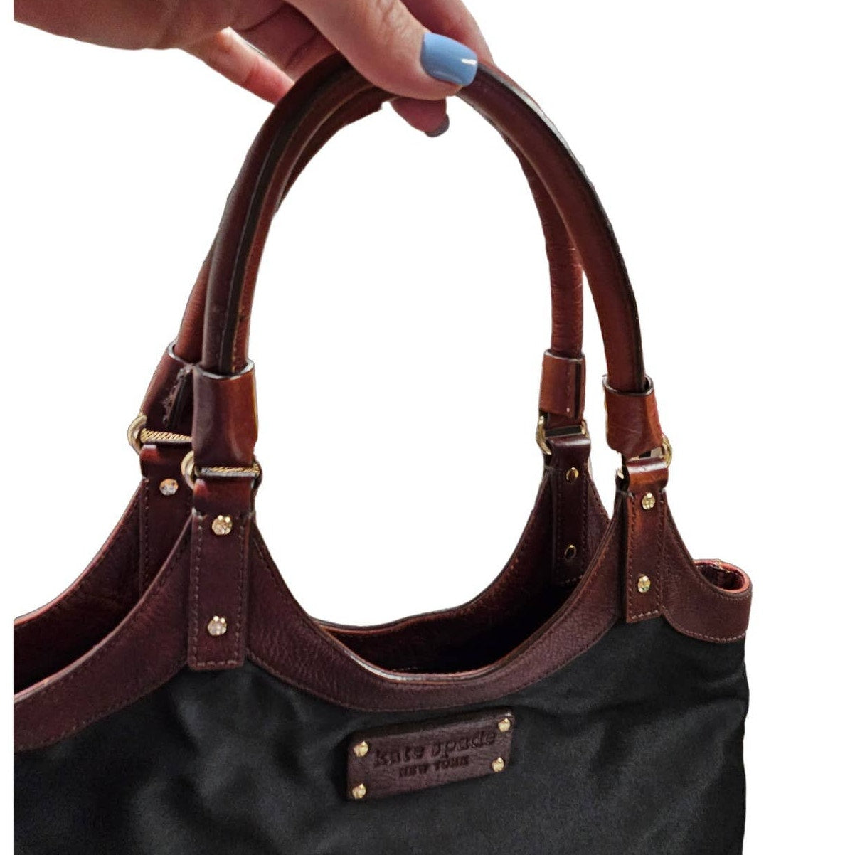 Kate Spade New York Black Nylon Shoulder Bag with Brown Leather Accents