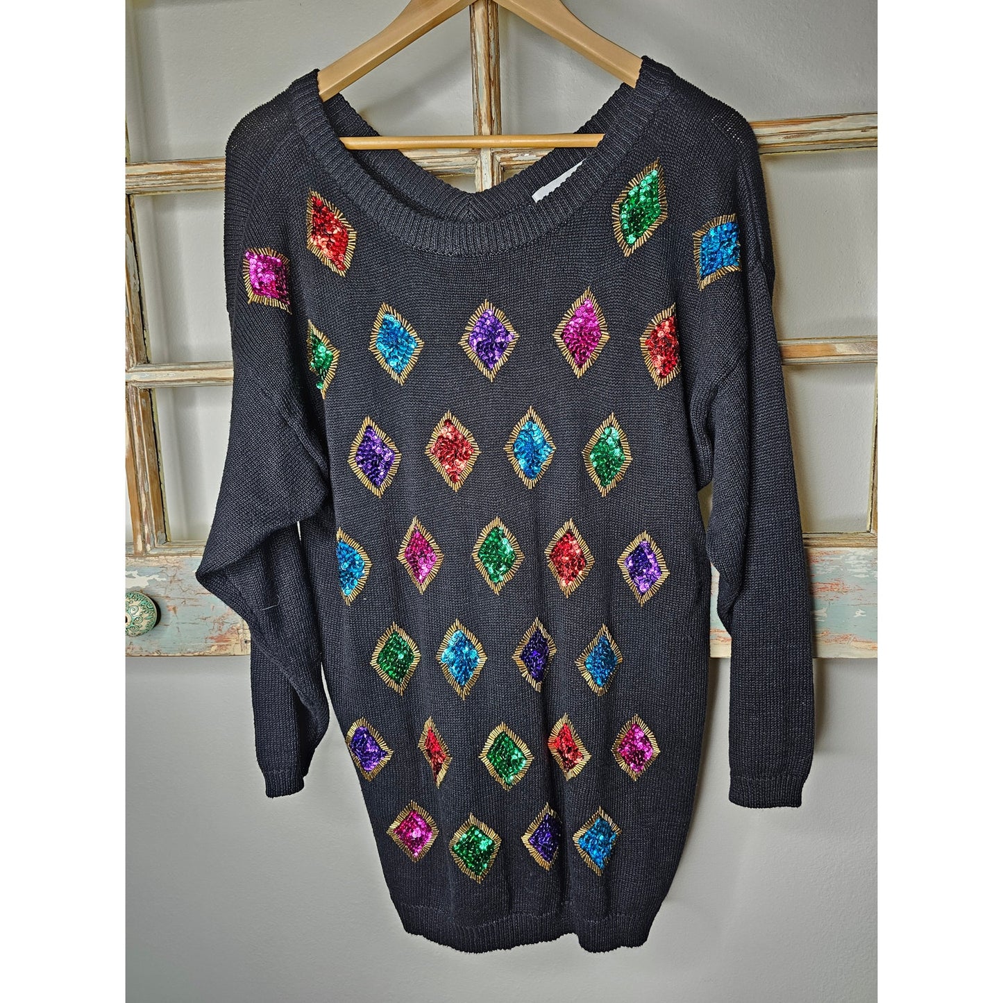 Vintage Barbara Scott Black Sweater with Sequence Ladies size Large