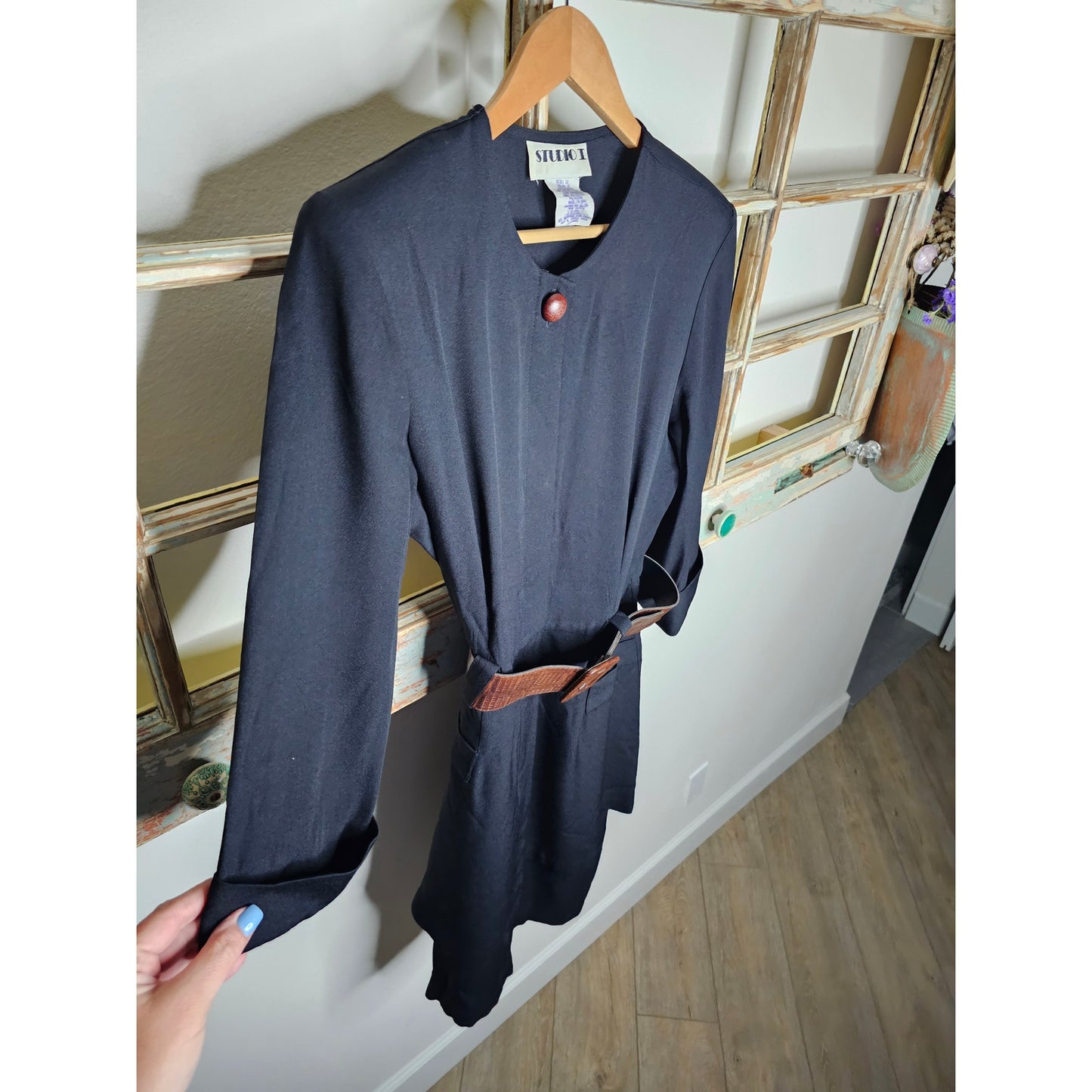 Vintage Studio 1 Black Dress free flowing with Cinch Belt size 12