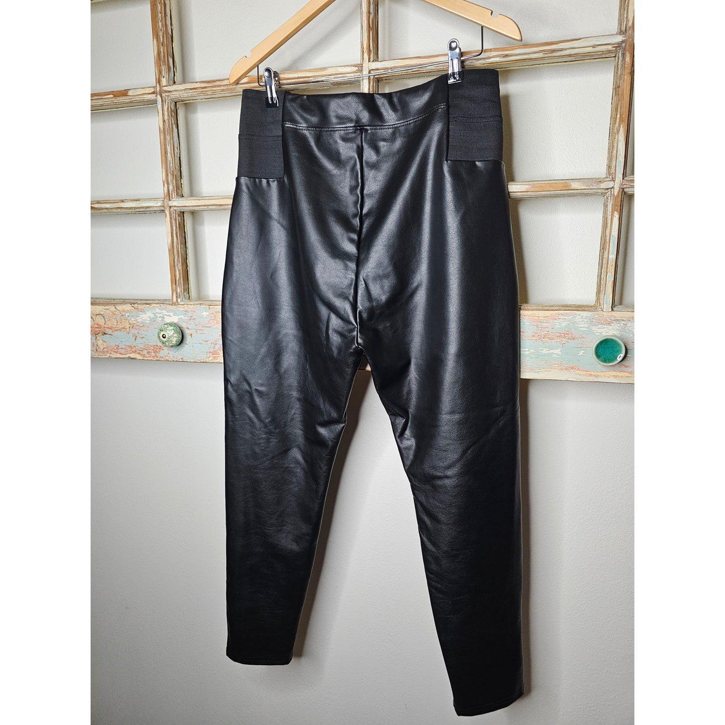 A New Day Black Pleather High Waisted Leggings Ladies size XL