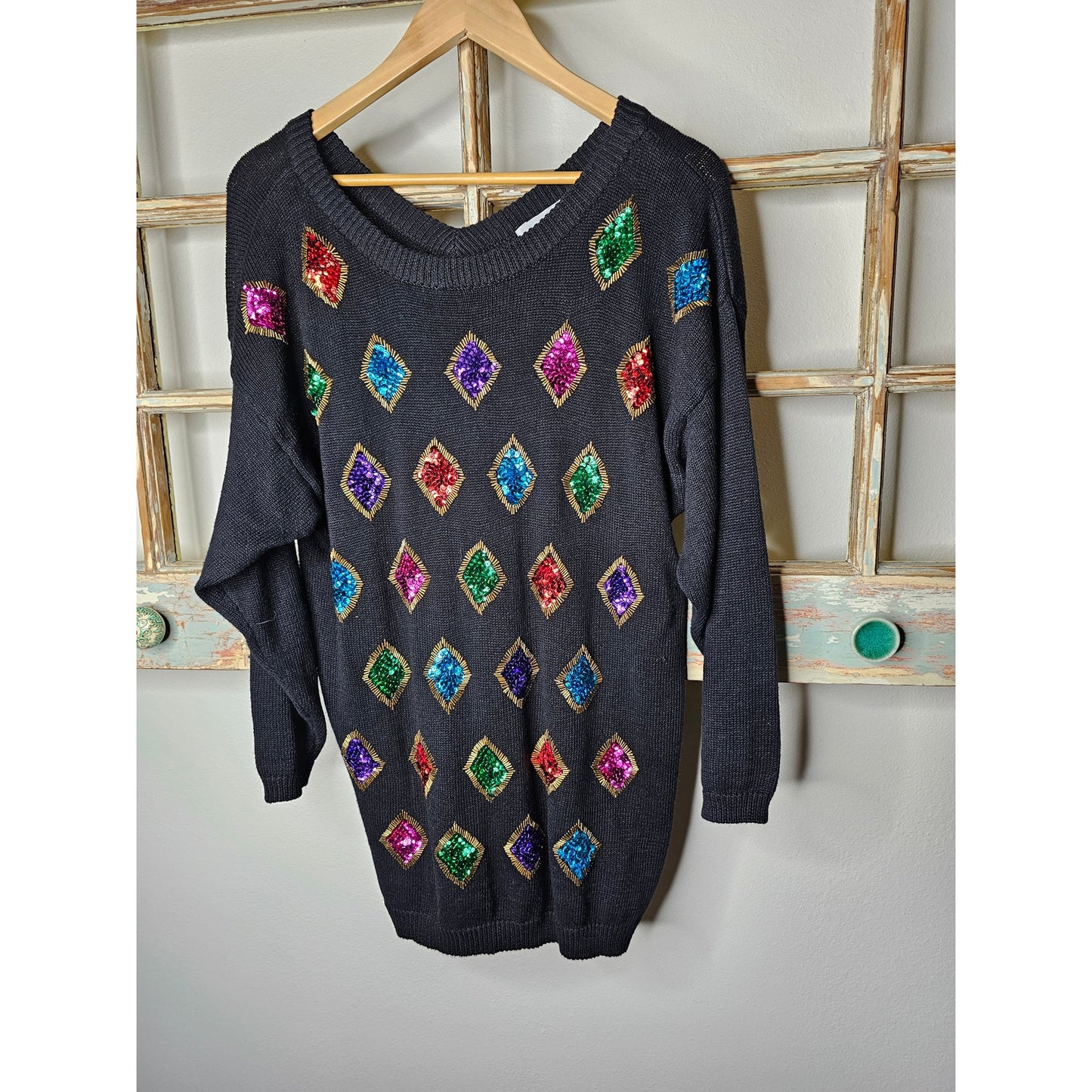 Vintage Barbara Scott Black Sweater with Sequence Ladies size Large