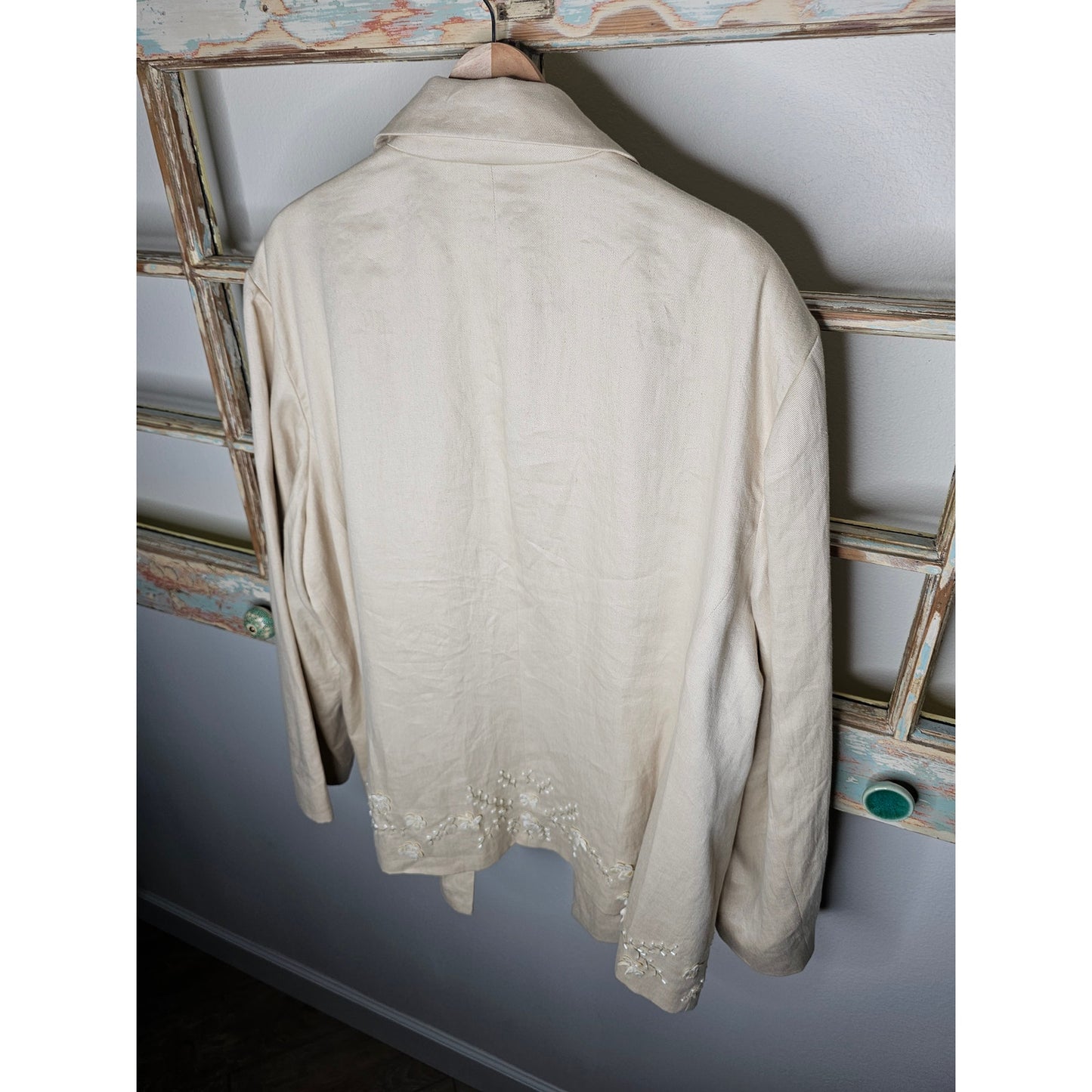 Lafayette 148 New York Cream Linen Blazer with embellishment size 24
