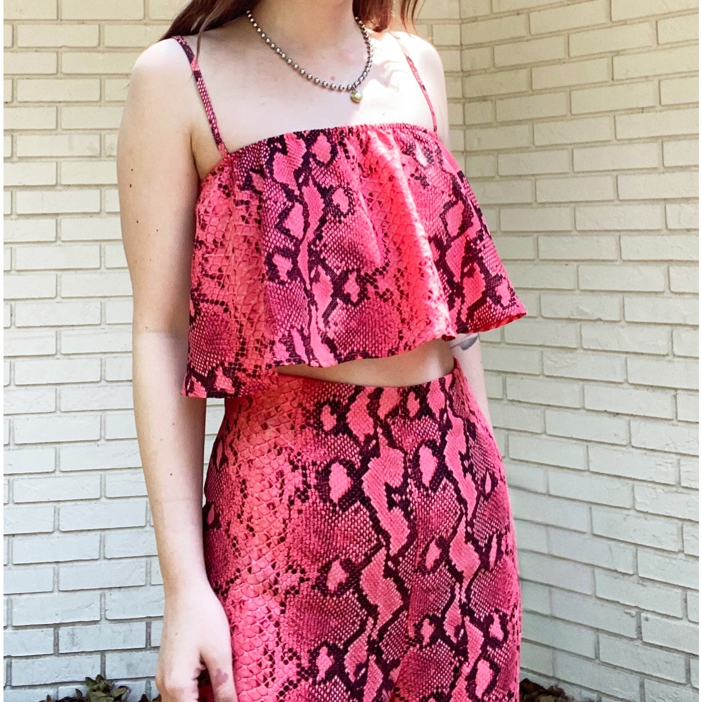 Superdown Womens Pink/black Casual pant set snake skin print size small NWT