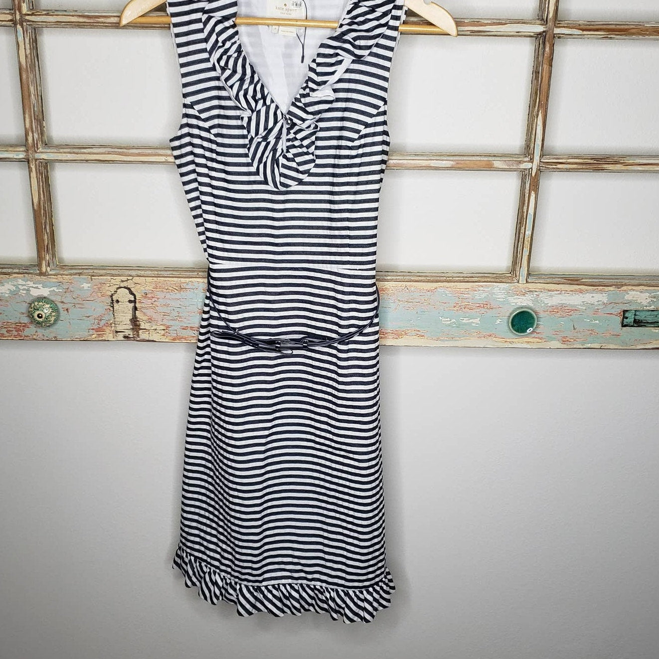Kate Spade New York navy blue striped seersucker dress ladies size 4