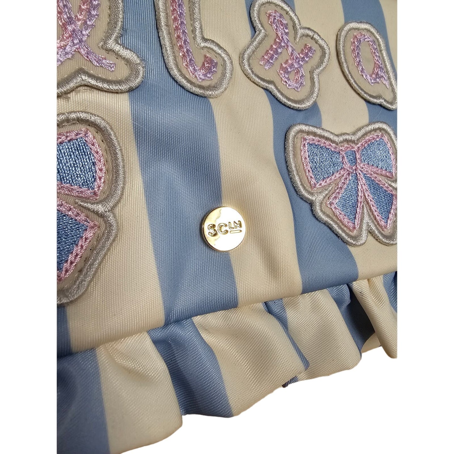 Stoney Clover Lane Personalized ALISA Ruffle Jewelry Roll Blue Strip gift