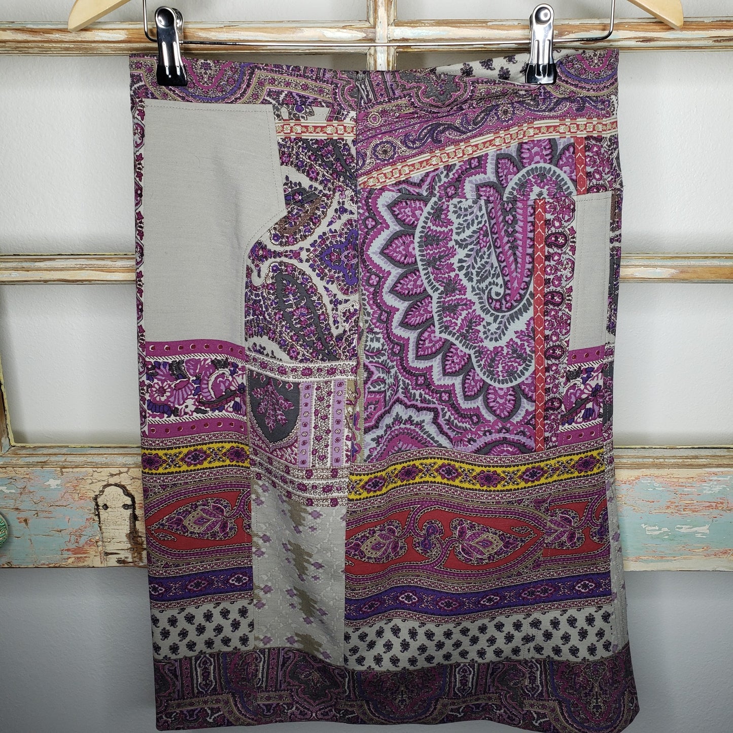 ETRO Milano Paisley Design Knee Length Skirt in Rich Purple Hues ladies size 42 / 10