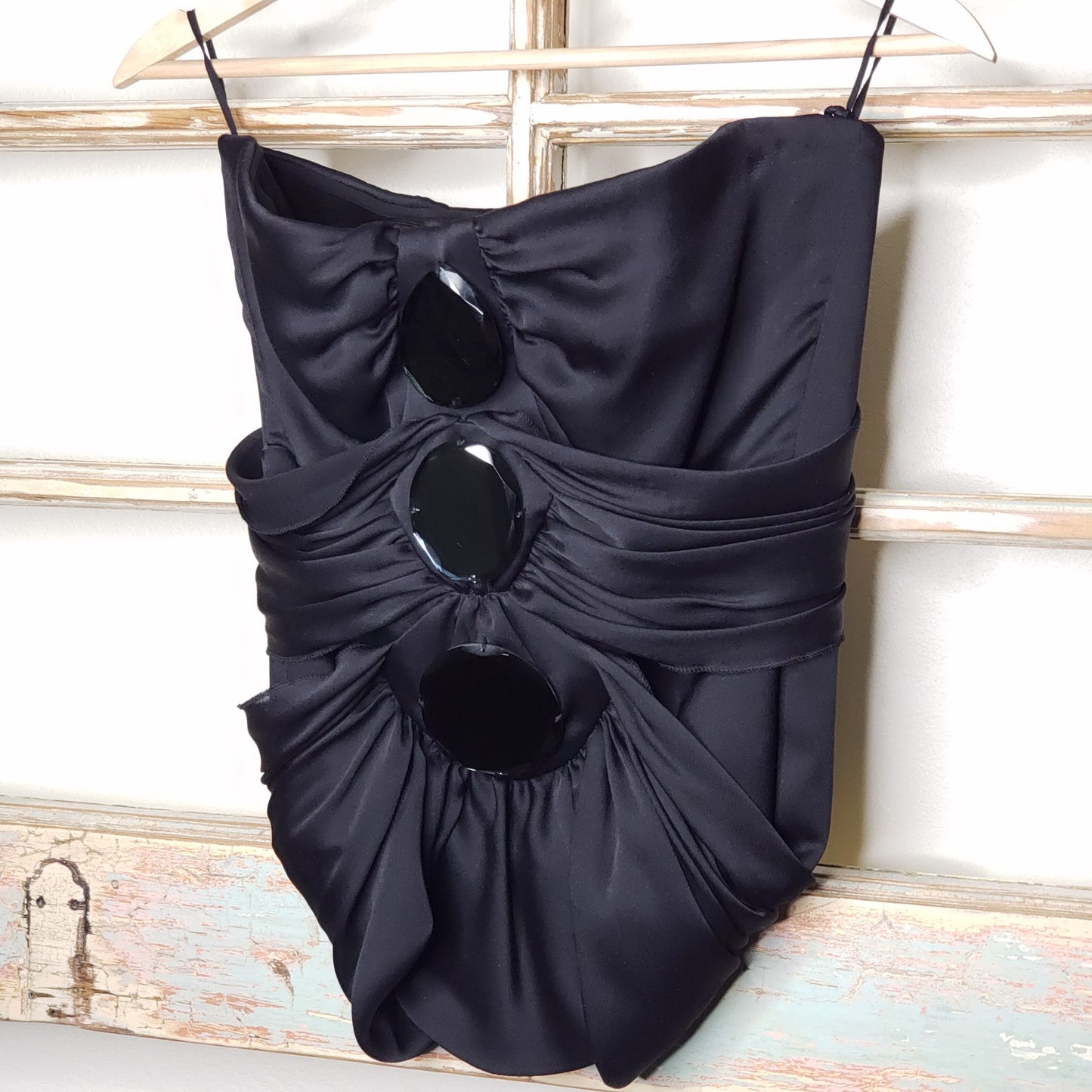 Giorgio Armani Black Mirrored Silk Strapless Bustier Ladies size 40 / US 4