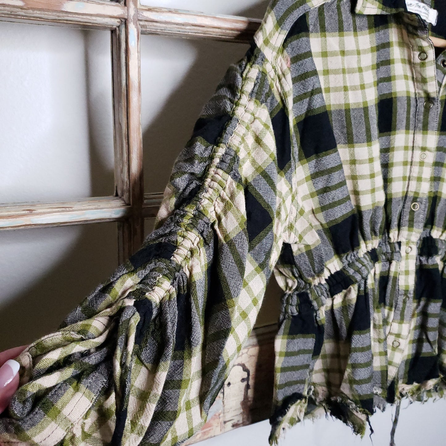 Free People Pacific Dawn Plaid Button Down Black/ Yellow Top size X-small