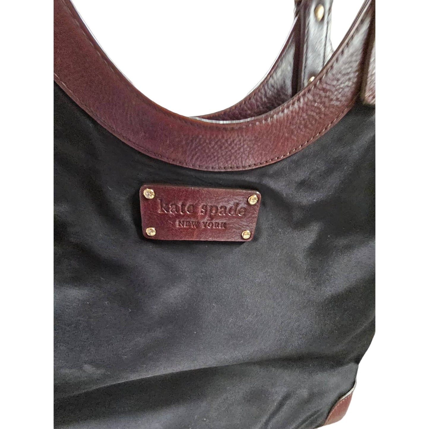 Kate Spade New York Black Nylon Shoulder Bag with Brown Leather Accents