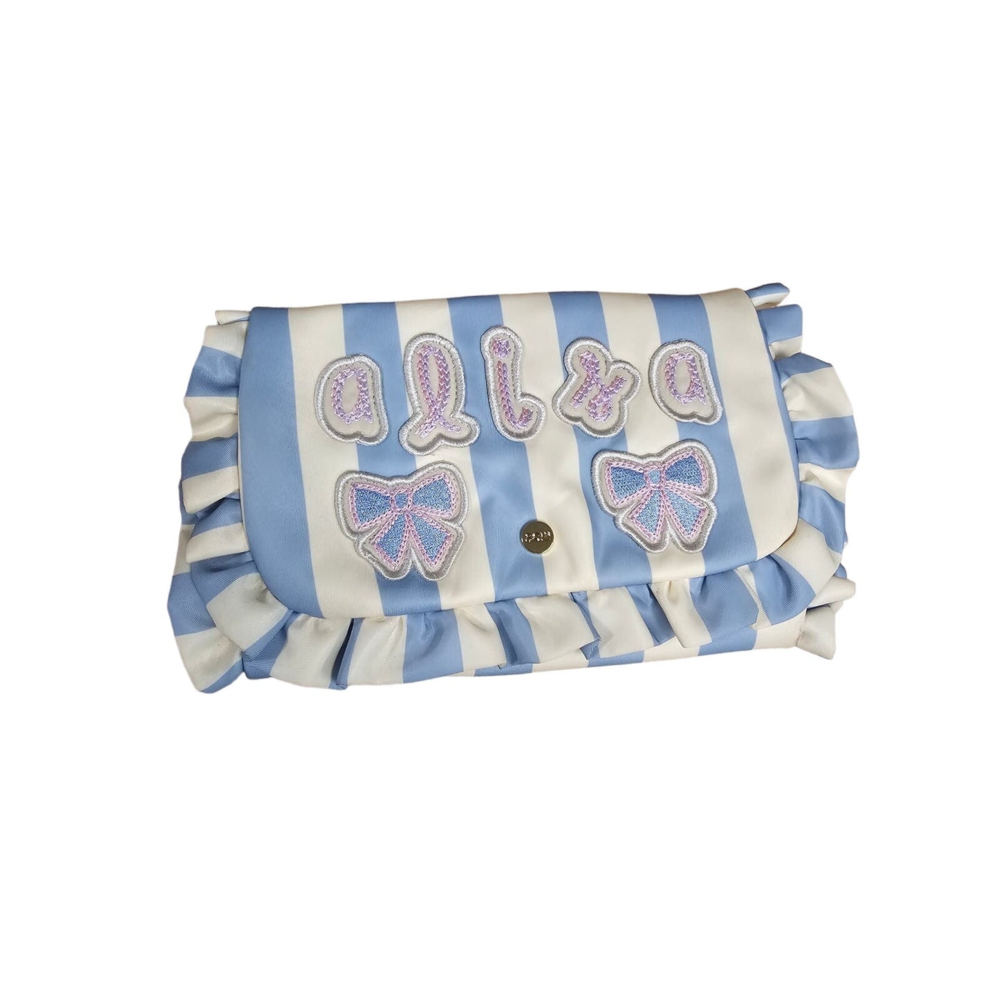Stoney Clover Lane Personalized ALISA Ruffle Jewelry Roll Blue Strip gift