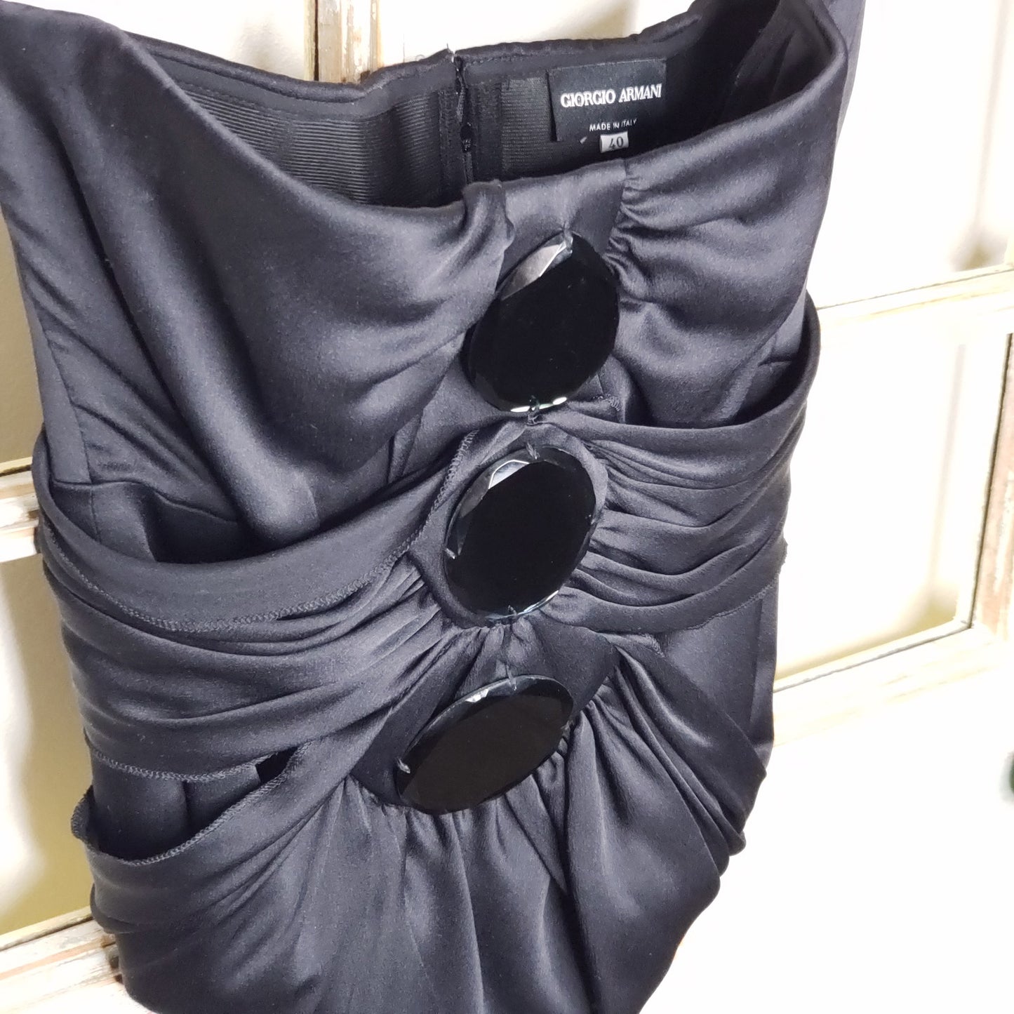 Giorgio Armani Black Mirrored Silk Strapless Bustier Ladies size 40 / US 4