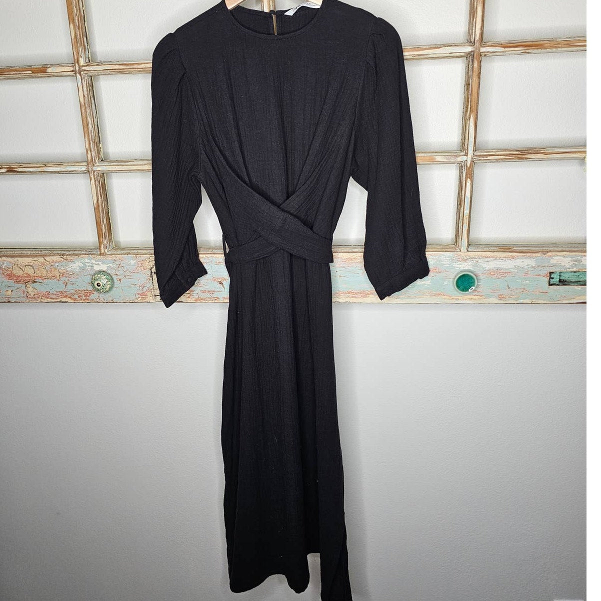 NWT Zara black Long Sleeve Cotton Gauzy Dress Ladies size Medium