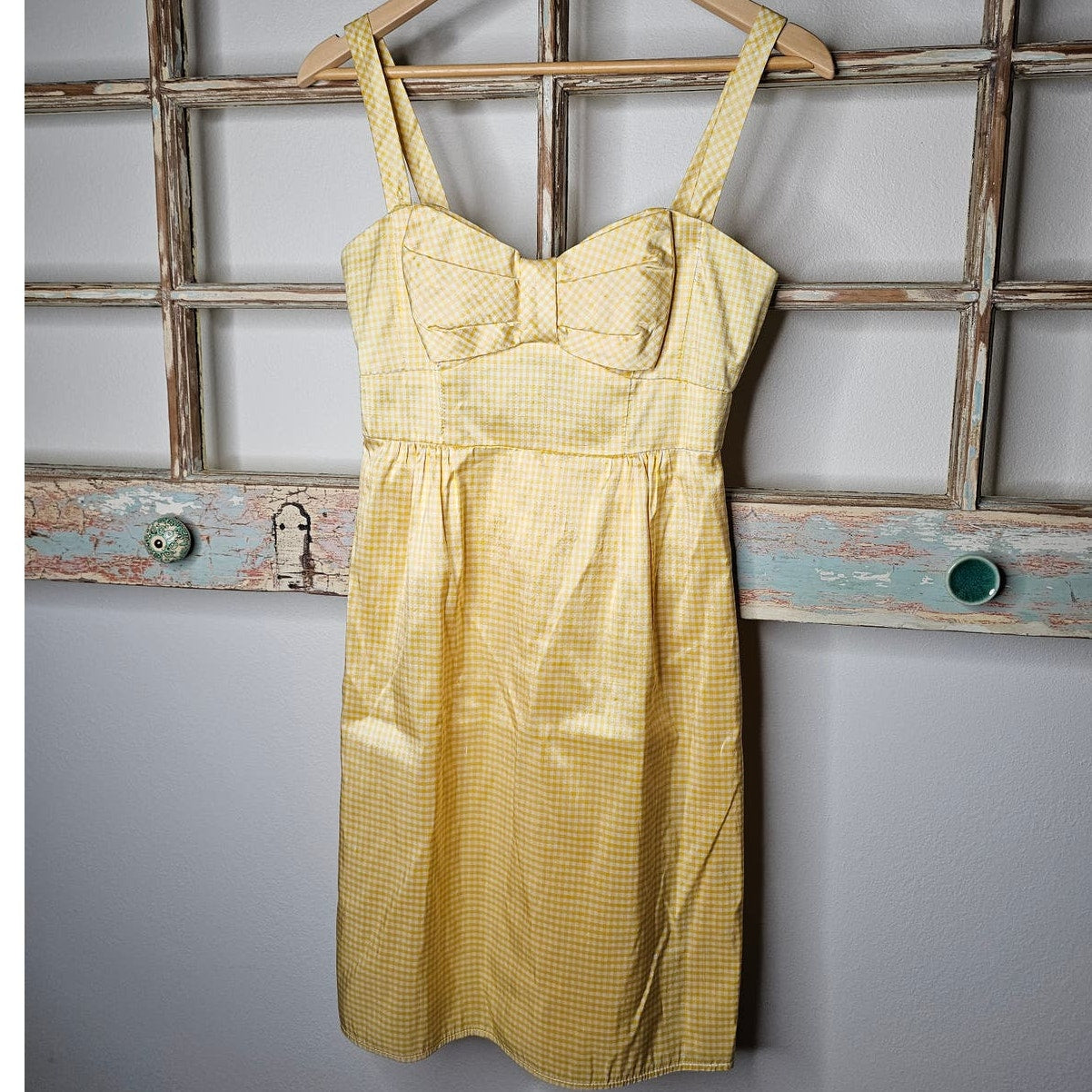 Nanette Lapore 100% Silk Yellow Gingham Bow Dress Size 2