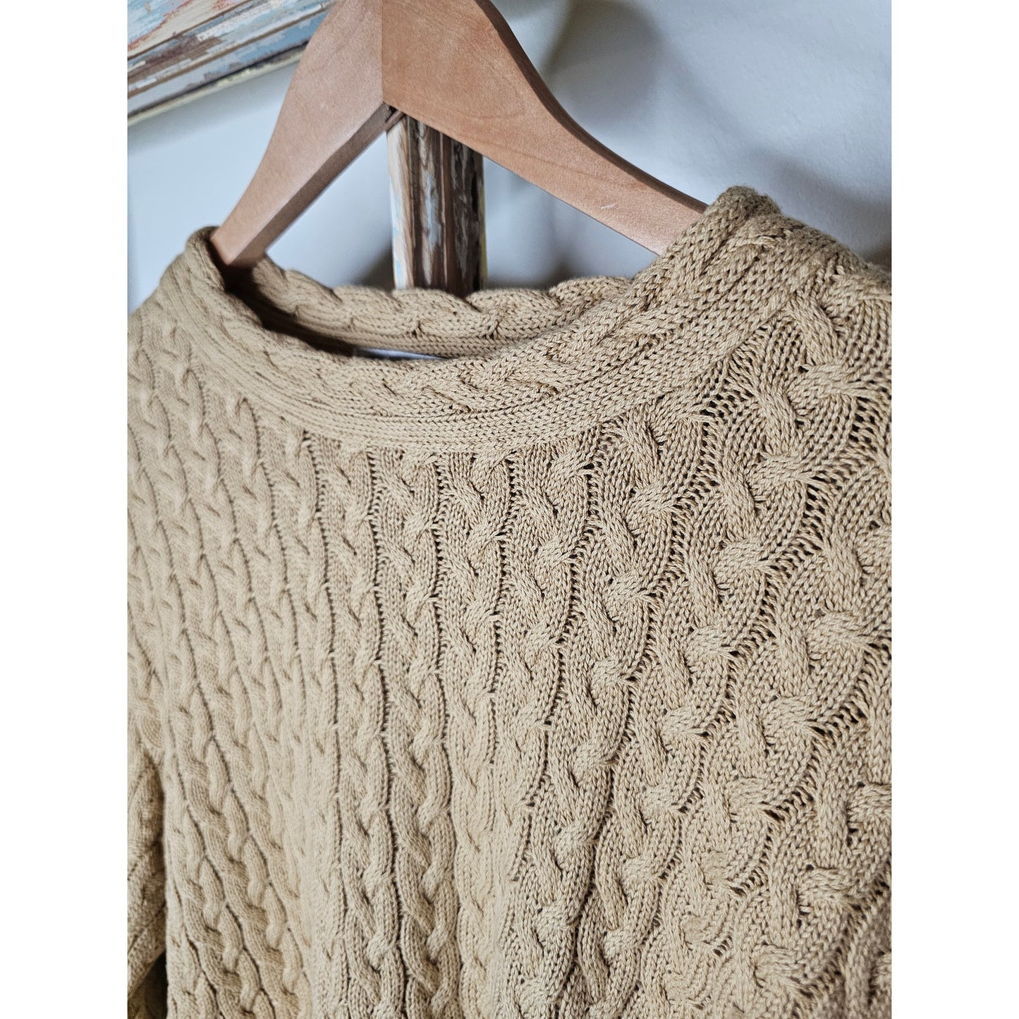 Spiegel Tan Cable Knit Cotton Sweater Ladies size XL