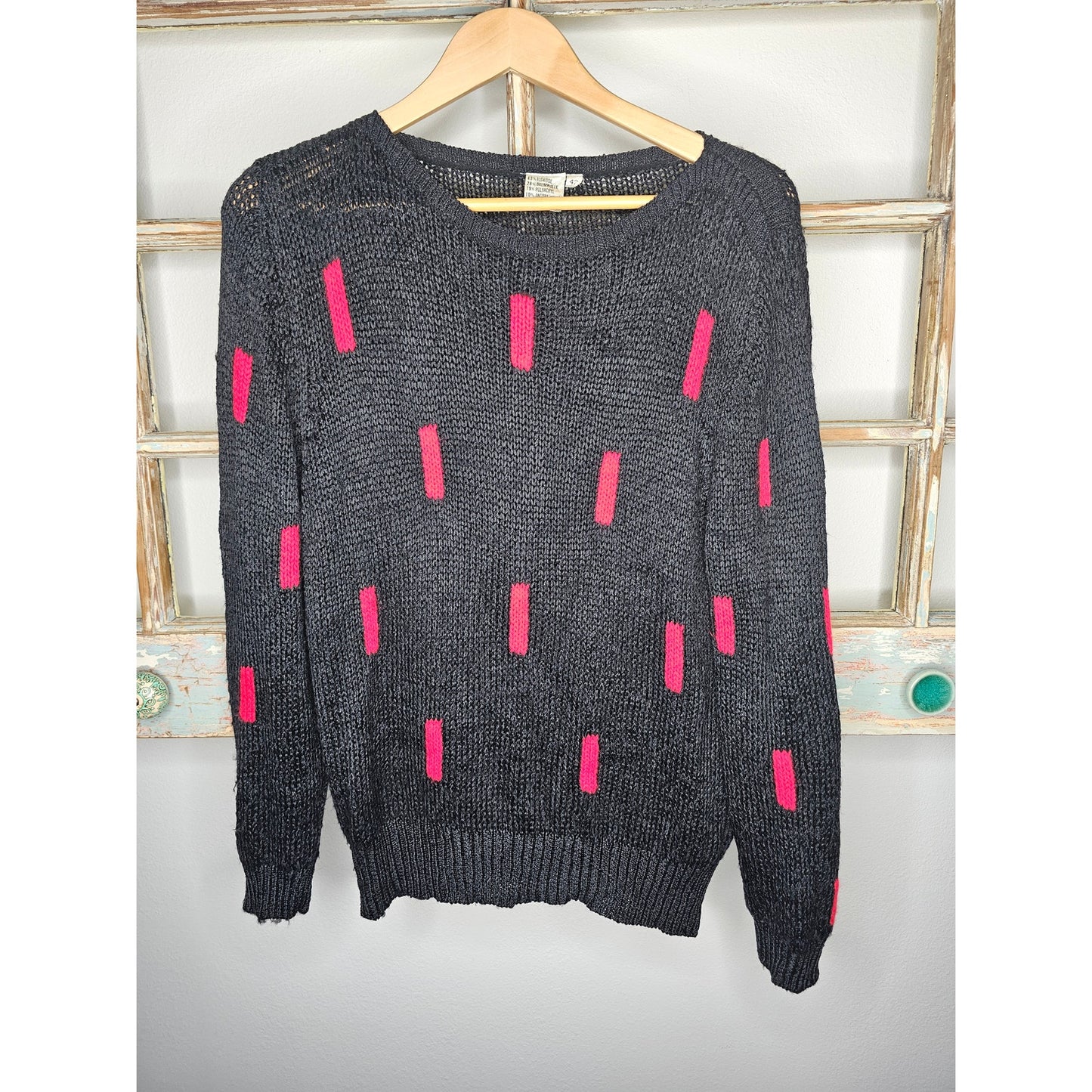 Vintage Buttery Soft Black & Red lighter weight Sweater Size 42 / 12