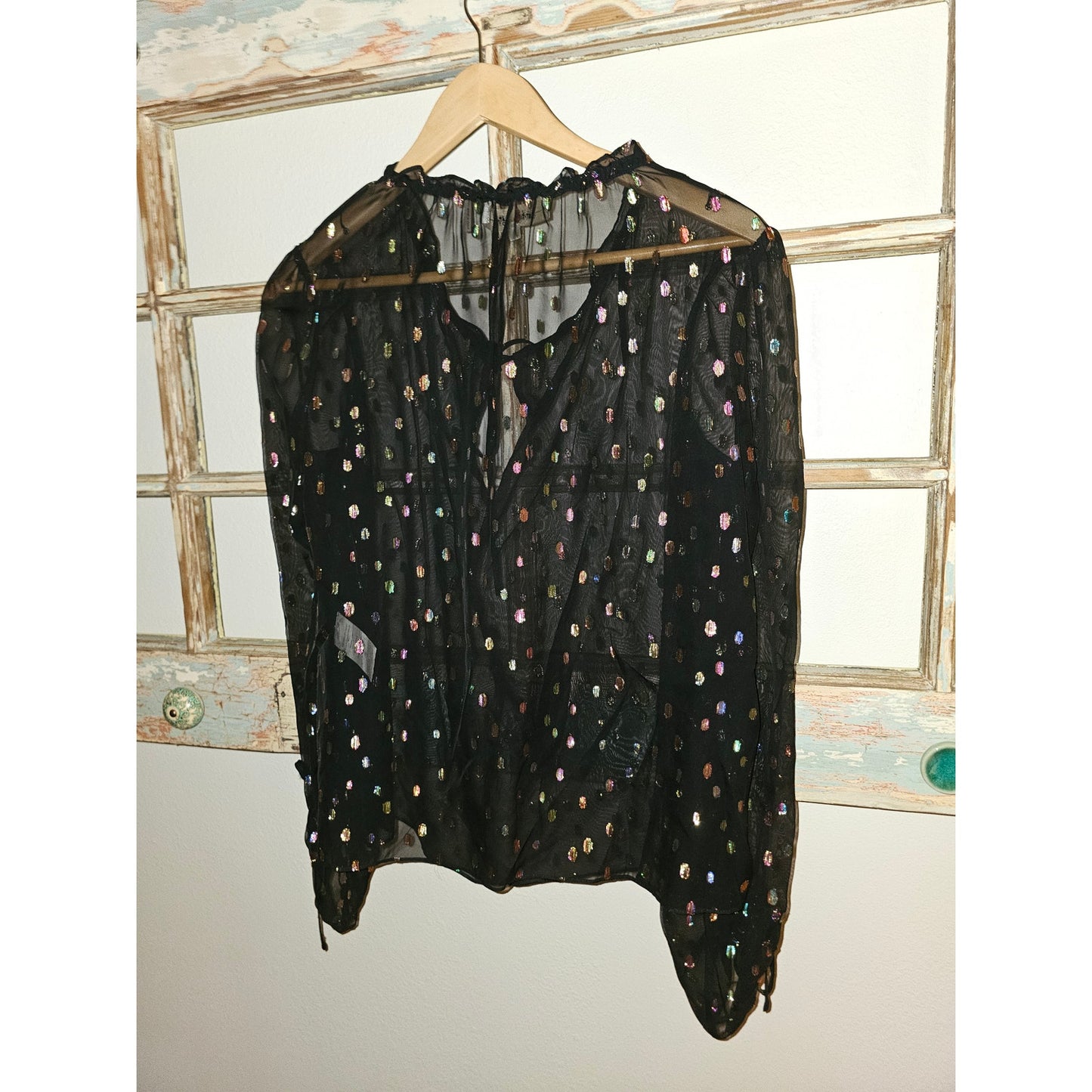 Diane Von Furstenberg Sheer Blouse with Metallic Dots Size Small