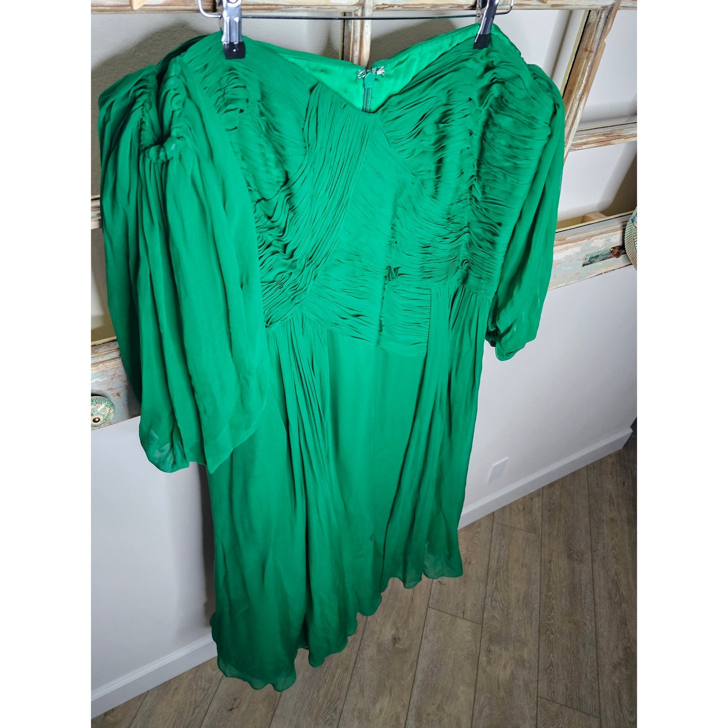 Plus size Woman's Formal Dress Green Silk Off the shoulder Dress 22W