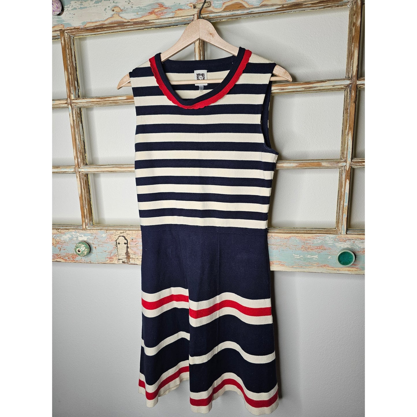 Red/Cream/ Blue Patriotic Preppy Heavy Knit Dress Ladies size Small