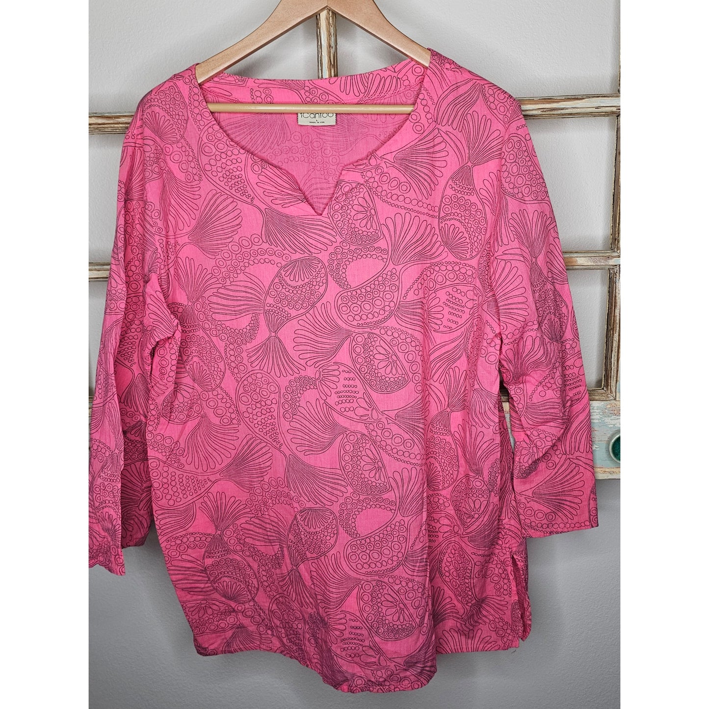 Icantoo Pink Lightweight Tunic with abstract doodle design size Large