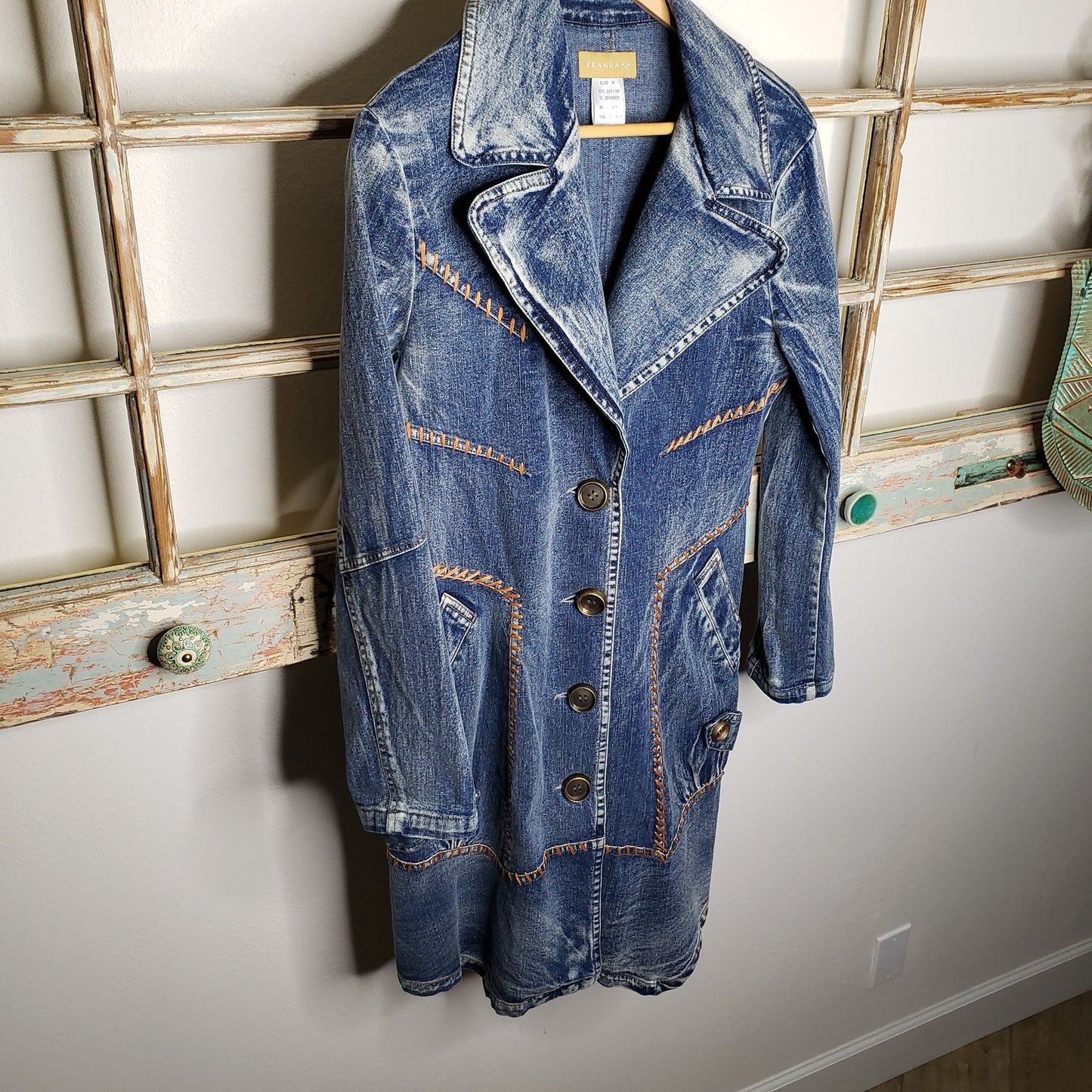 Seandara Vintage Denim medium wash with pockets long jacket size medium