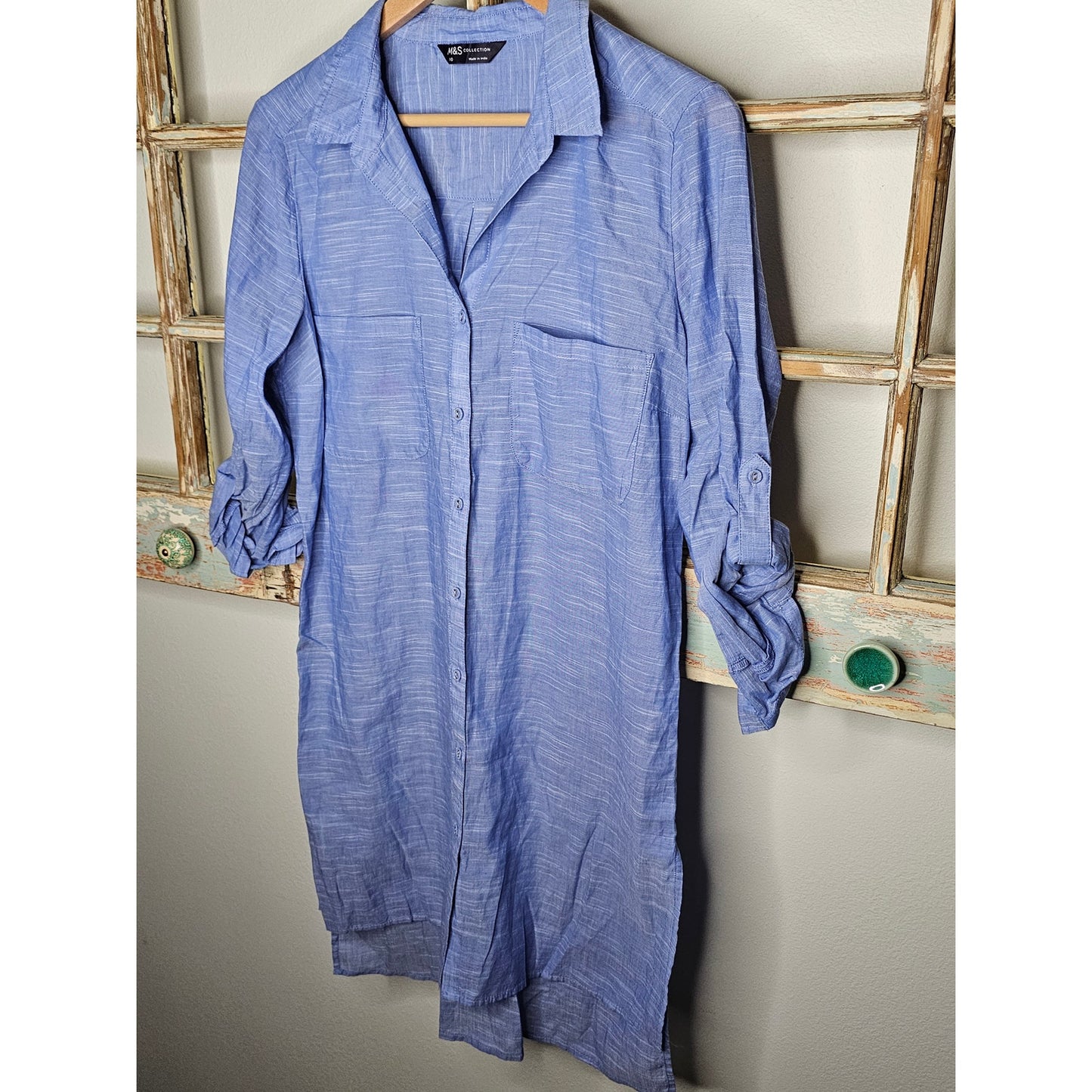 M & S Collection Button Up Cotton long Tunic / Shirt Dress size 10