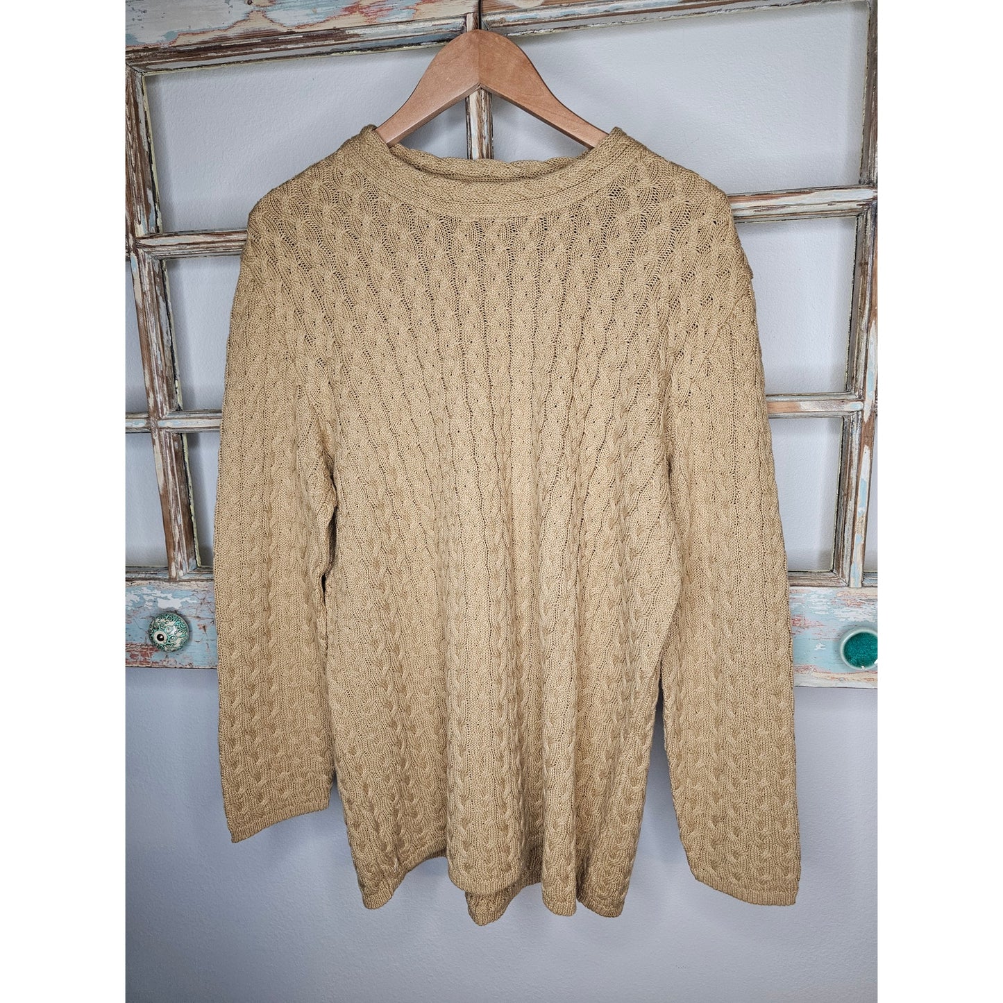 Spiegel Tan Cable Knit Cotton Sweater Ladies size XL