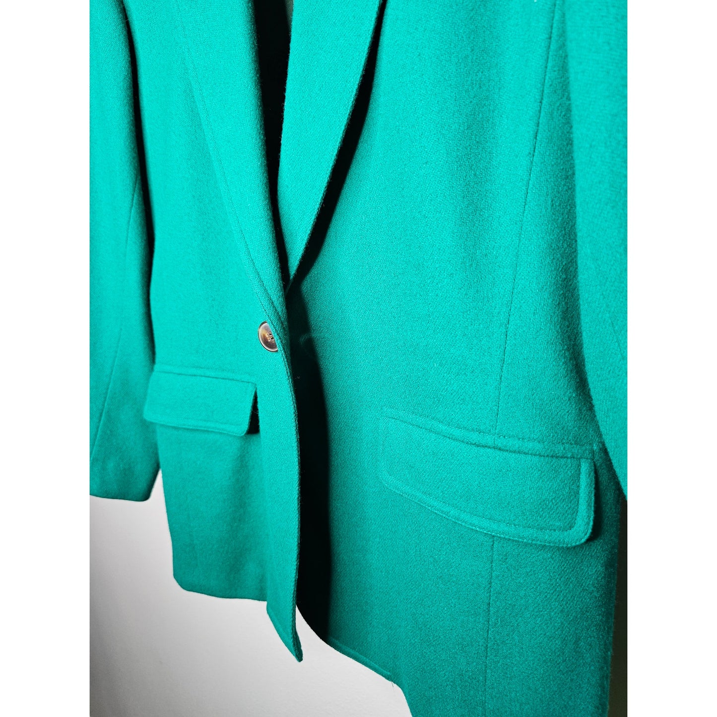 Vintage Liz Wear Blazer Green Wool Ladies Button Front with Pockets size 4