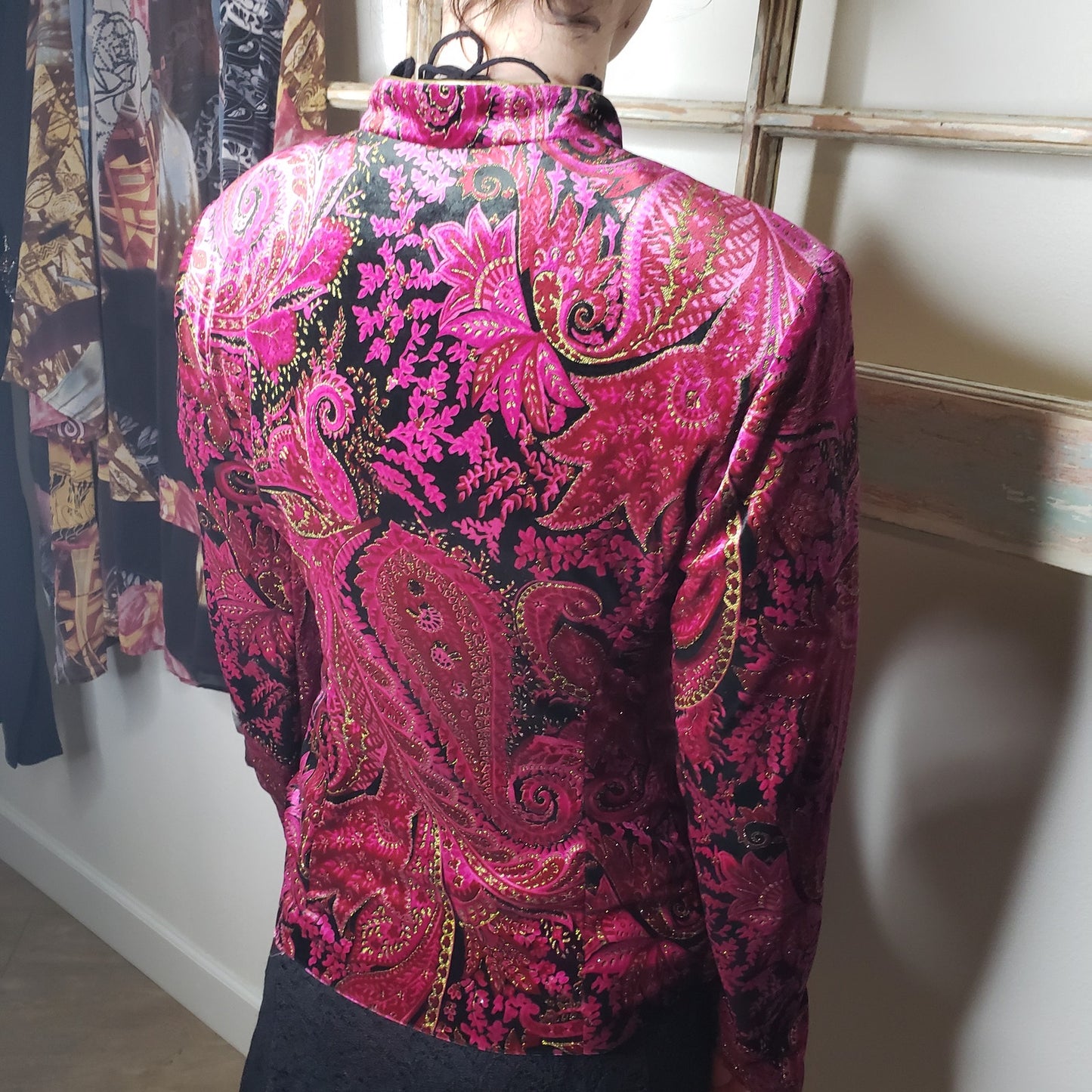 Vintage R & K Evening velvet button down fitted jacket ladies size small