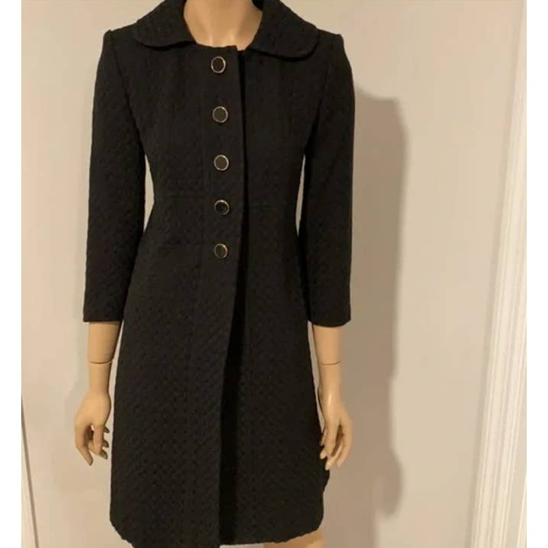 MILLY Basketweave cotton coat in black with gold accents size 8