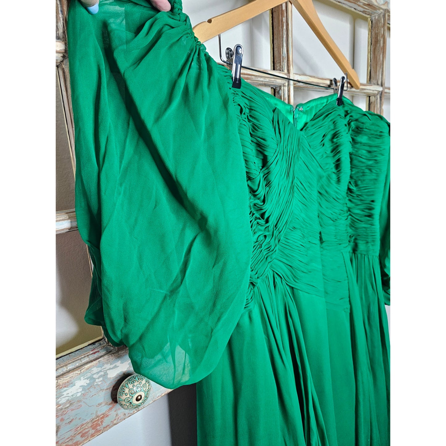 Plus size Woman's Formal Dress Green Silk Off the shoulder Dress 22W