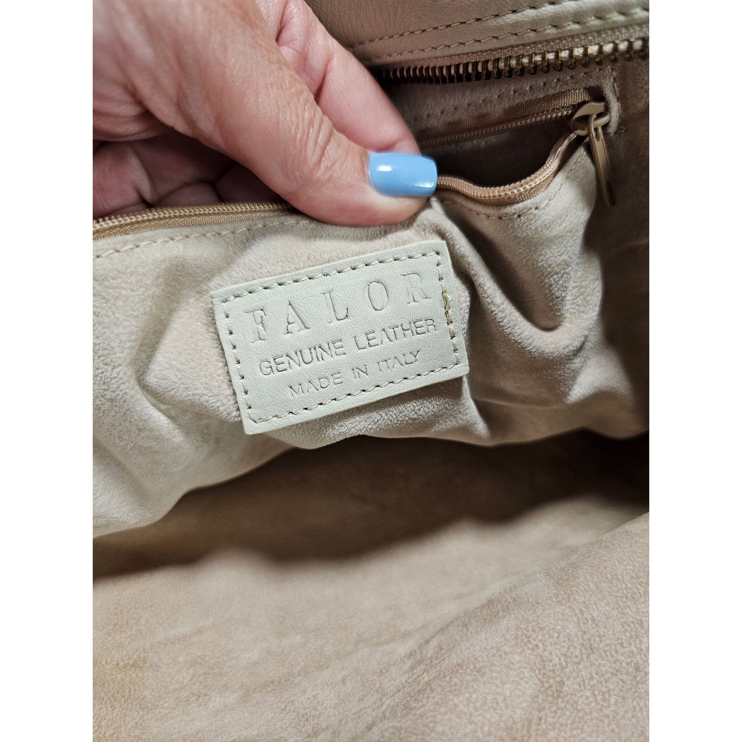 Supple Cream Leather Handbag by Falor with Duck fabric distressed handles