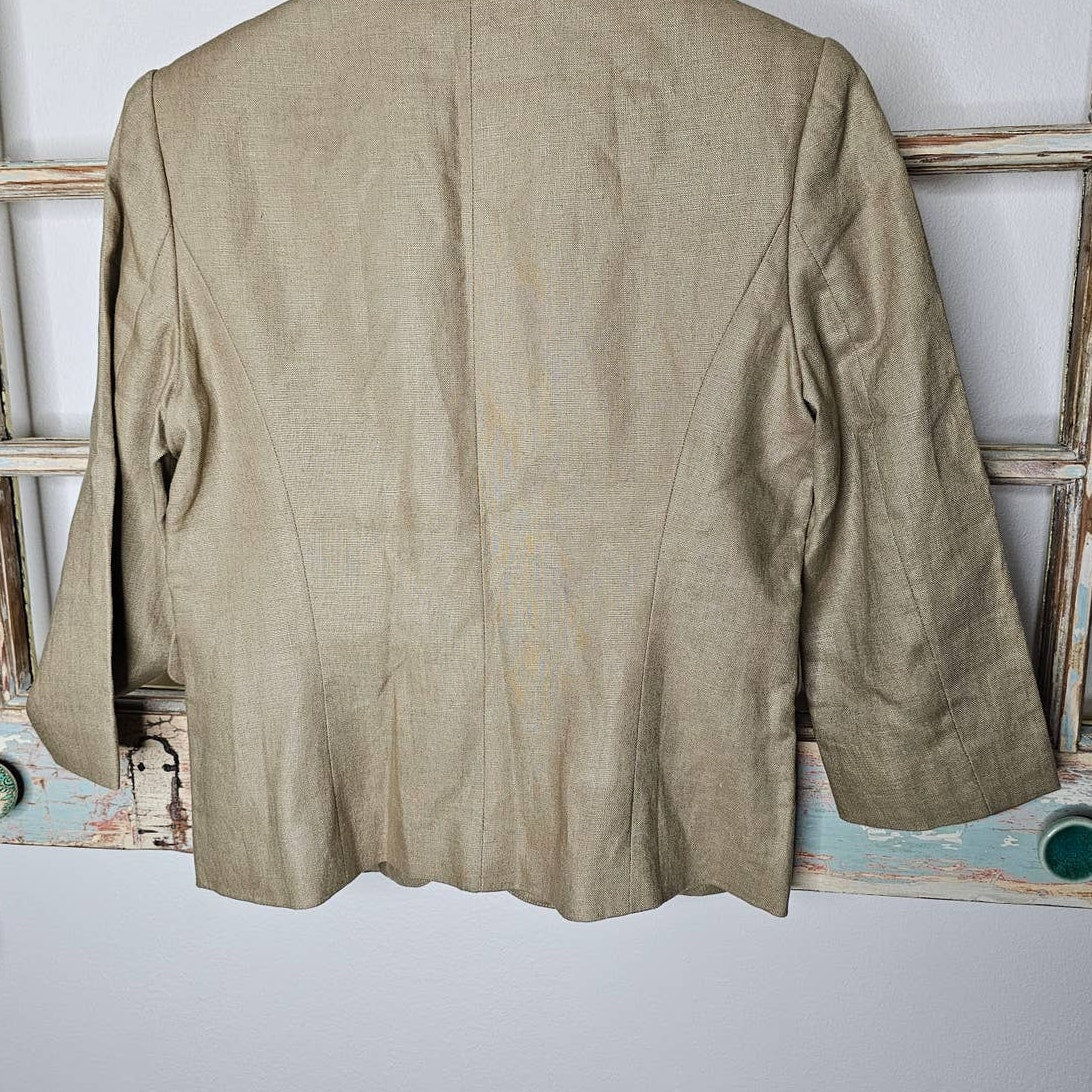 Linen Blazer Boston Proper Khaki with Jewel Embellishments size 2