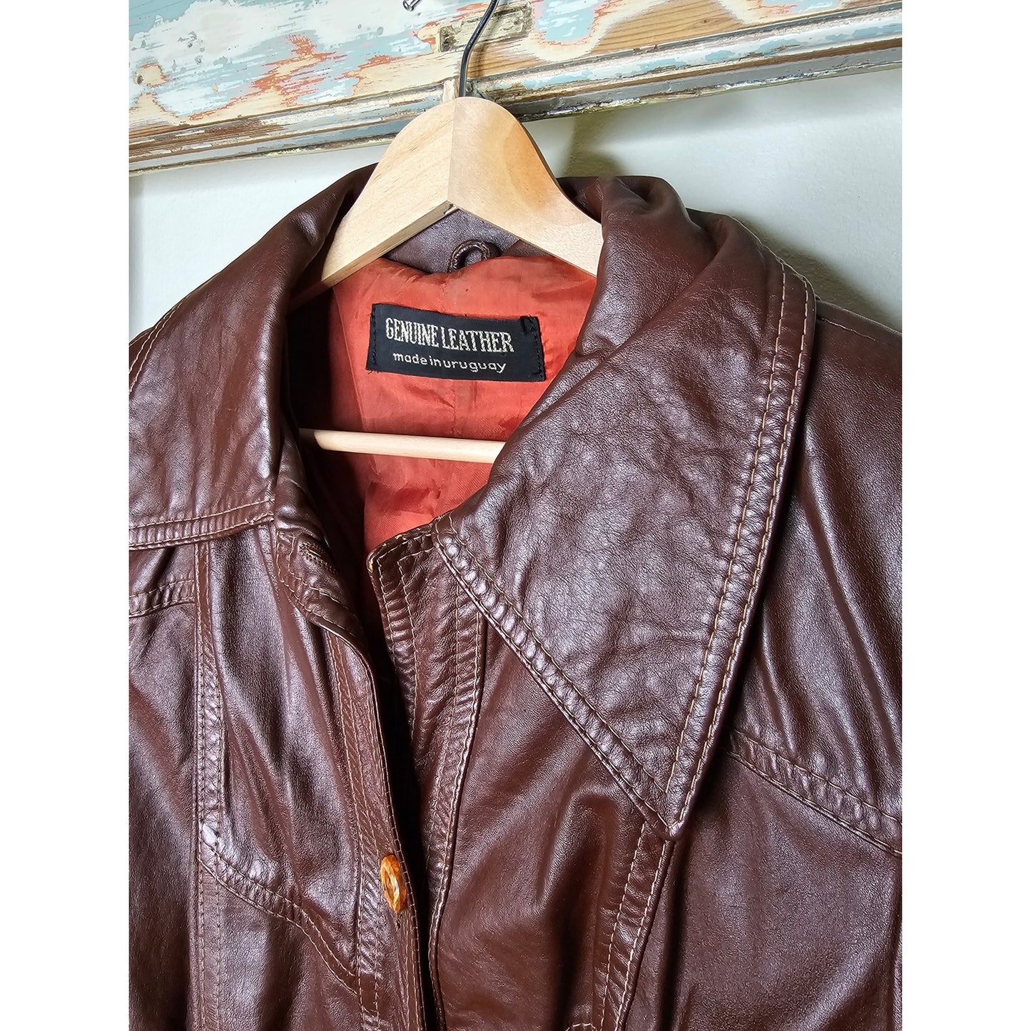 Vintage Leather Belted Dark Brown Jacket Ladies Size Small