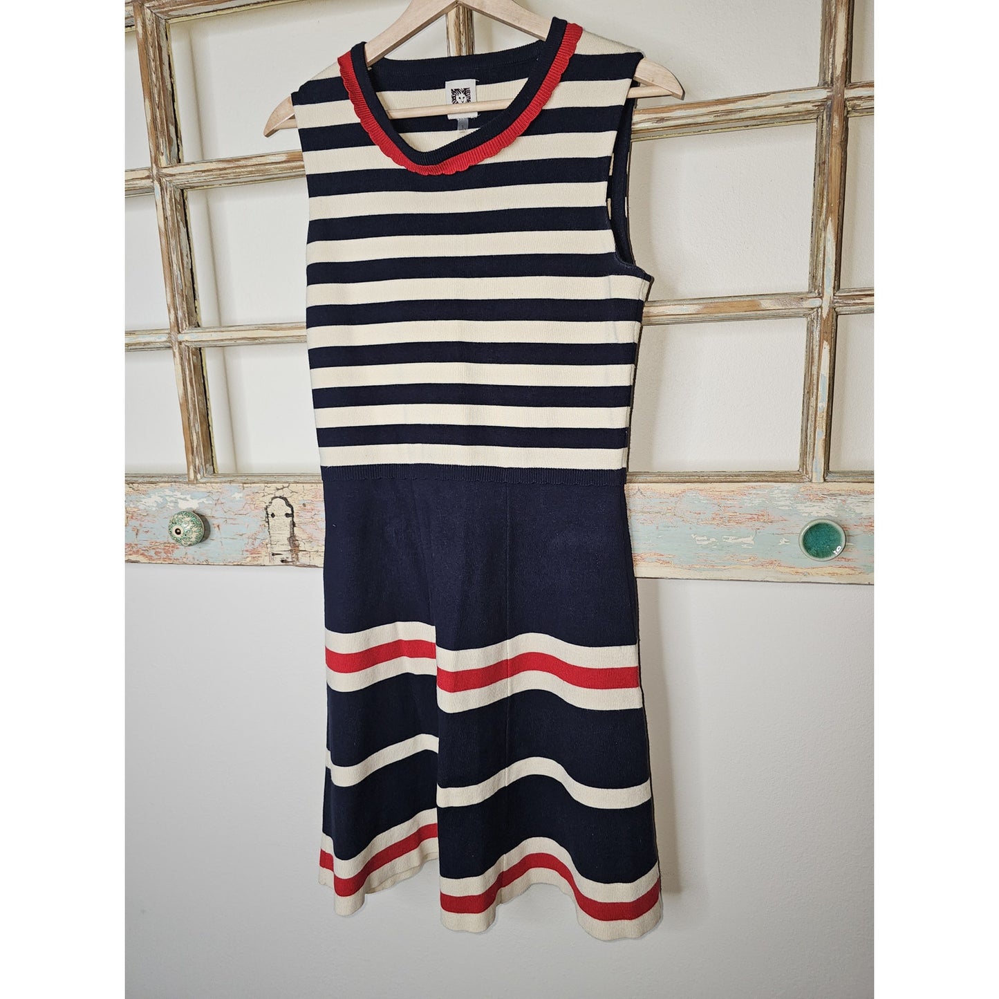 Red/Cream/ Blue Patriotic Preppy Heavy Knit Dress Ladies size Small