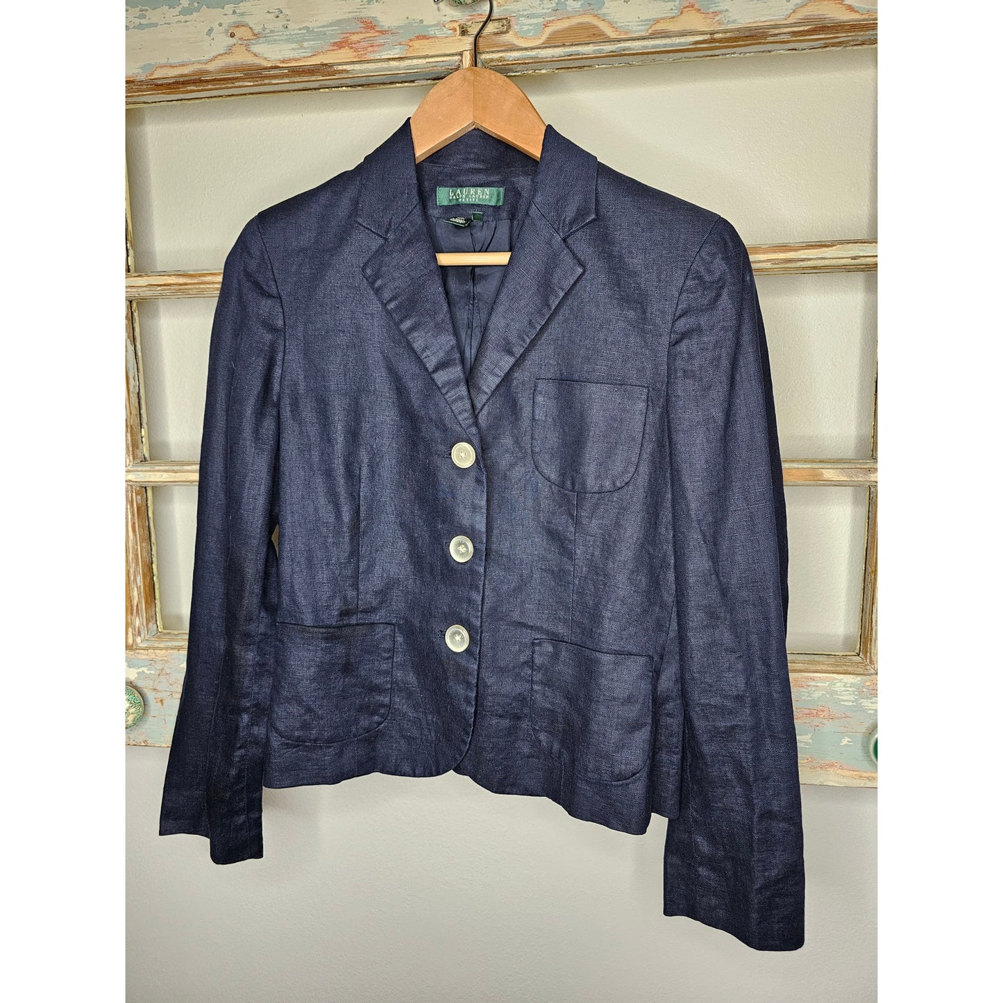 Ralph Lauren Linen Navy Blazer Button Front Ladies 10P