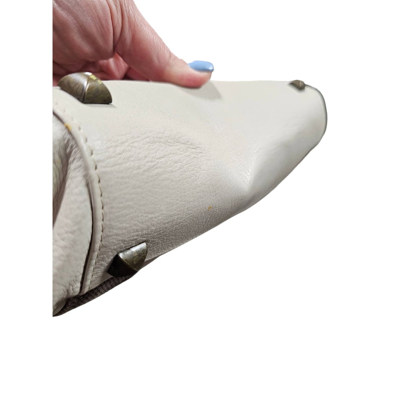Supple Cream Leather Handbag by Falor with Duck fabric distressed handles