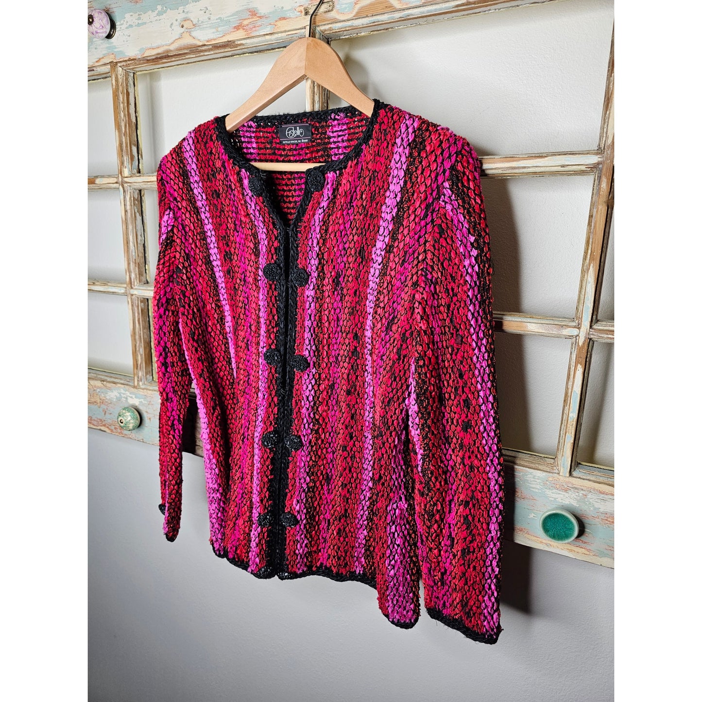 Vintage Estelle Gracer Fiber Artist Hand Woven Cardigan size large