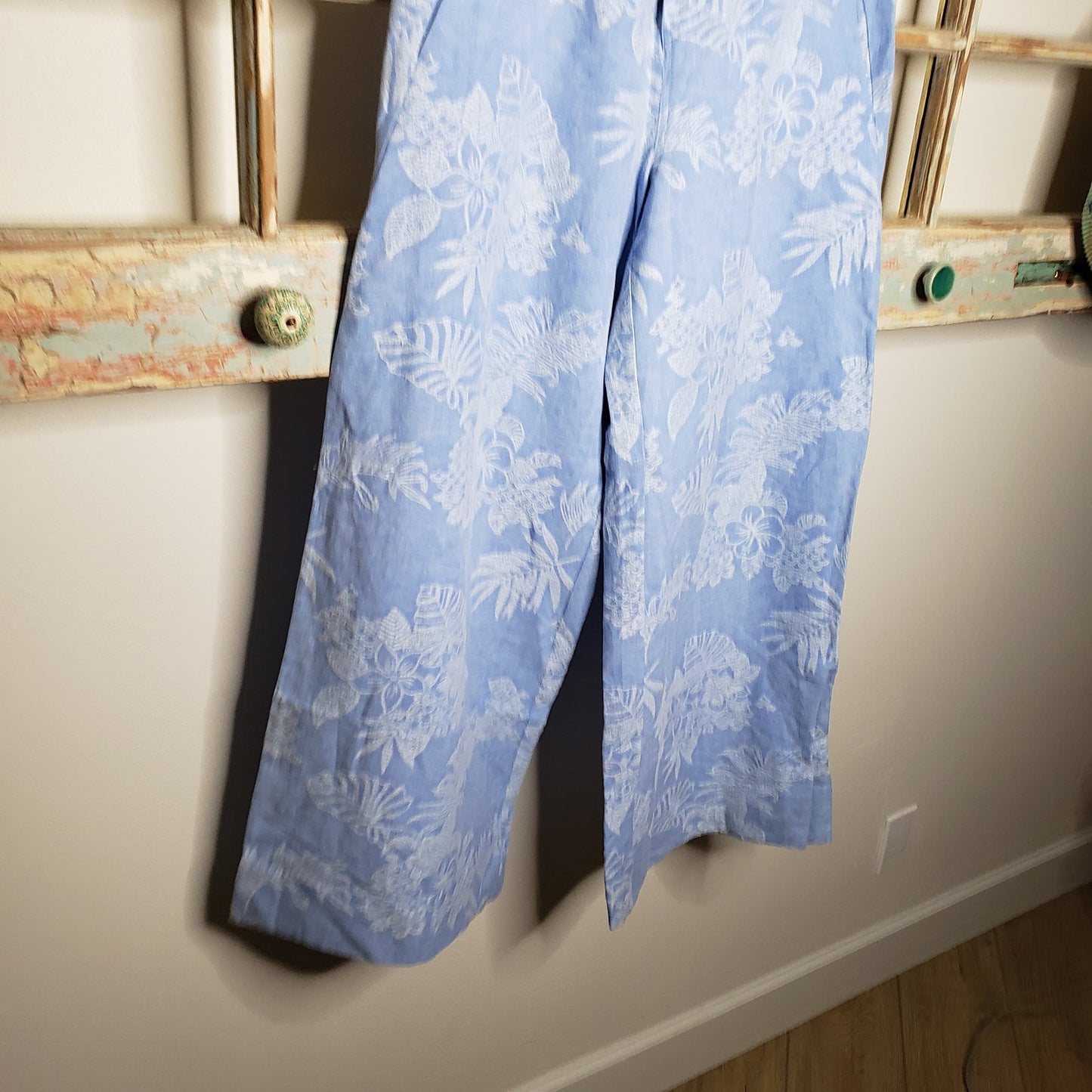 Metro Style Linen wide leg pants with floral embroidery size 12