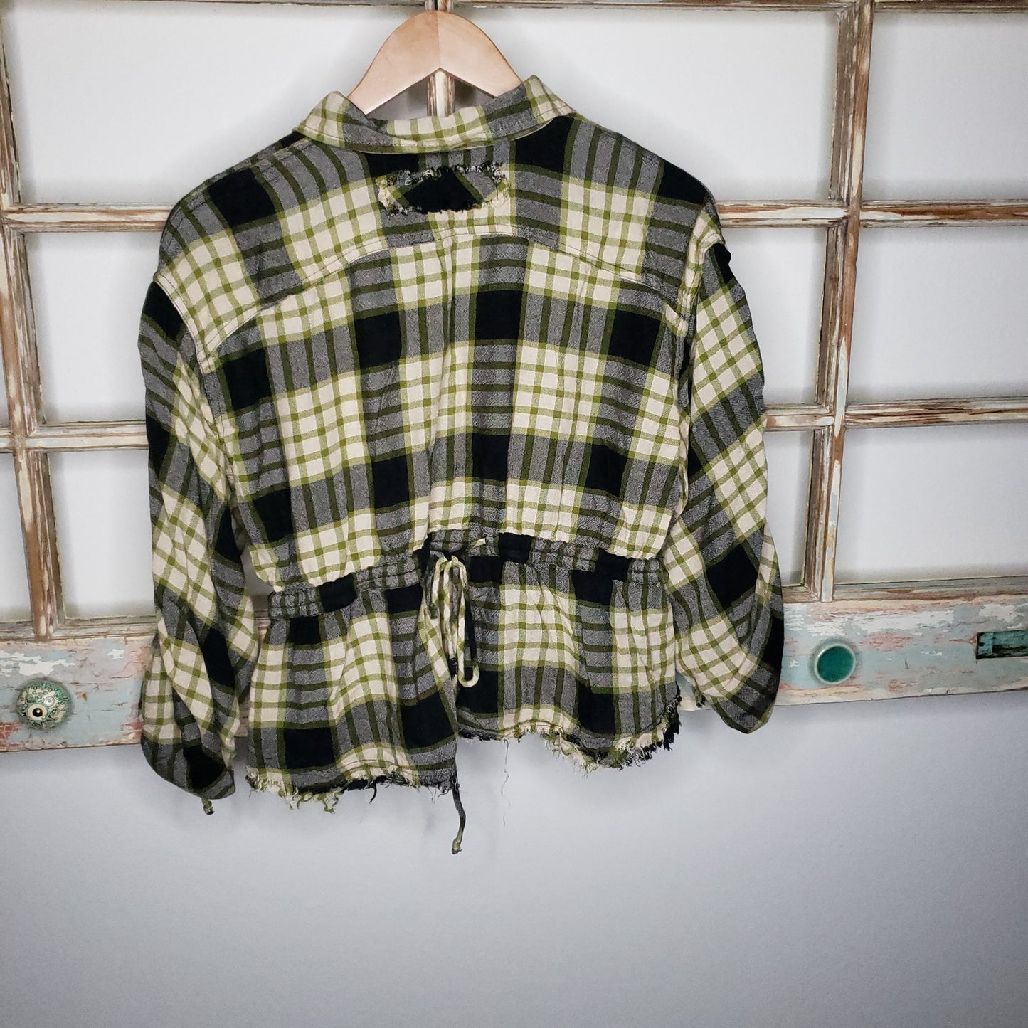 Free People Pacific Dawn Plaid Button Down Black/ Yellow Top size X-small