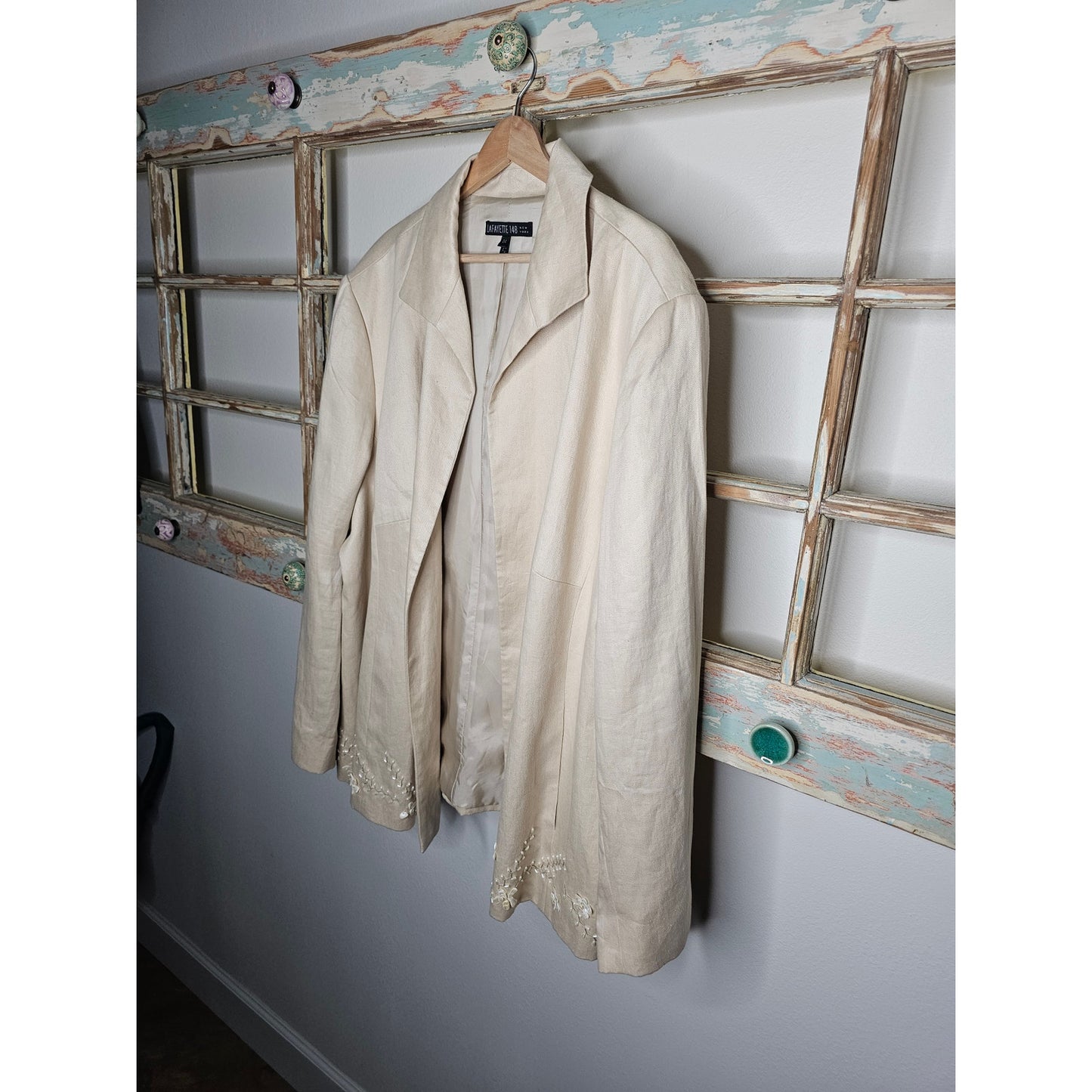 Lafayette 148 New York Cream Linen Blazer with embellishment size 24