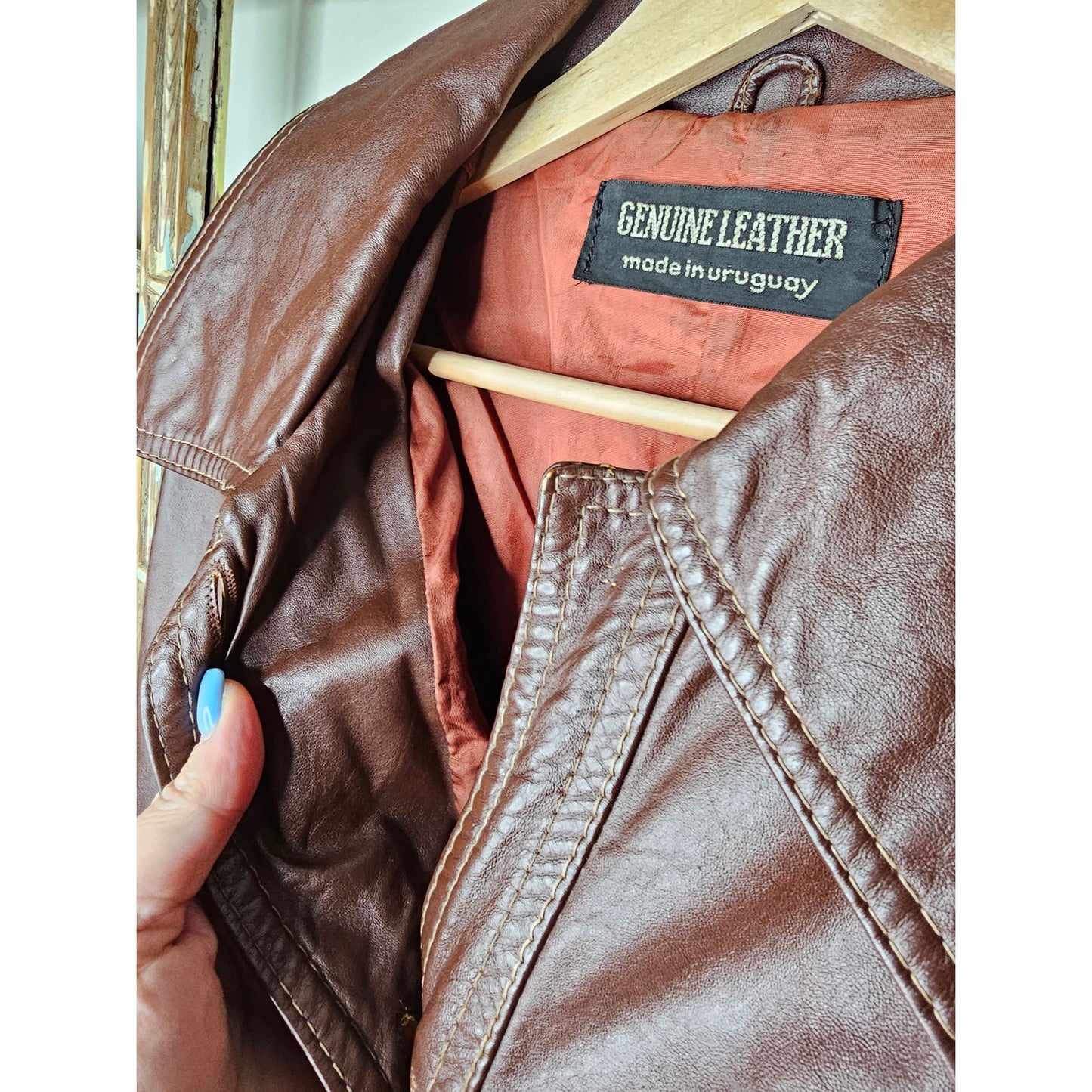 Vintage Leather Belted Dark Brown Jacket Ladies Size Small