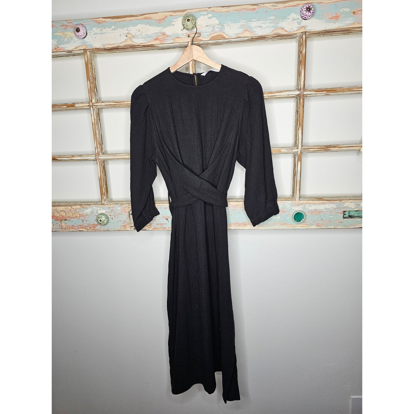 NWT Zara black Long Sleeve Cotton Gauzy Dress Ladies size Medium