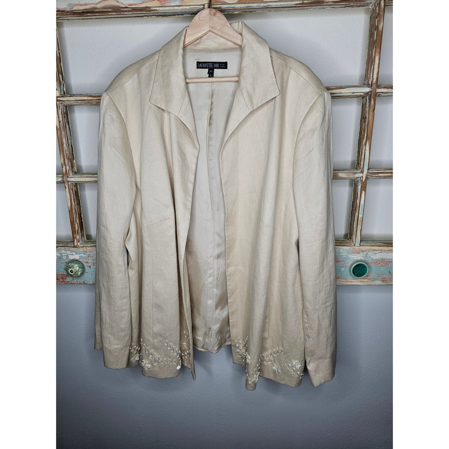 Lafayette 148 New York Cream Linen Blazer with embellishment size 24