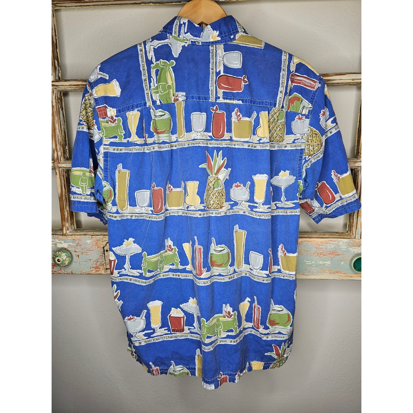 Kahali Hawaiian Shirt Tropical Drinks Button Up Short-Sleeve Size Large