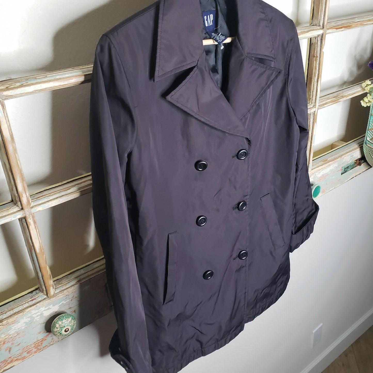 Gap NWOT Black Sporty Double-Breasted Raincoat size XS