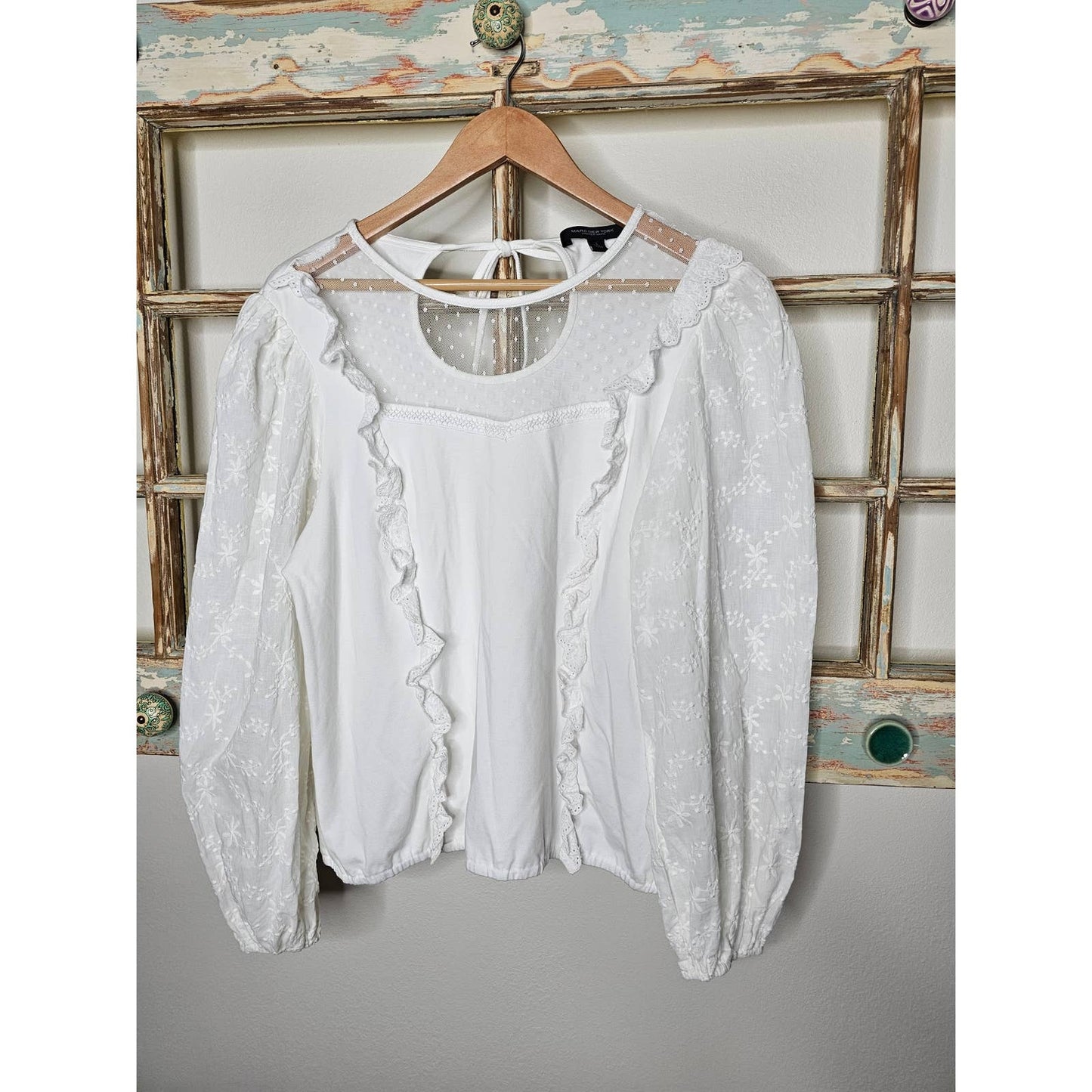 Marc New York White Embroidered long sleeve Blouse size Large