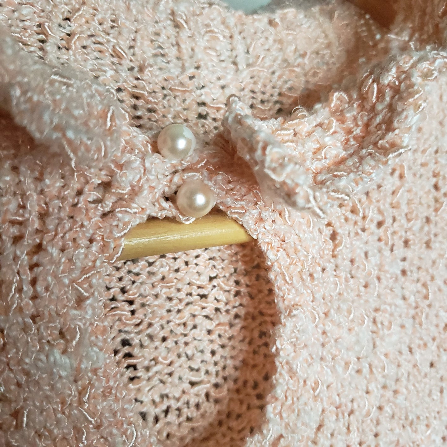 Vintage Light Peach Sweater Ruffles Neckline/ Cuffs ladies size small