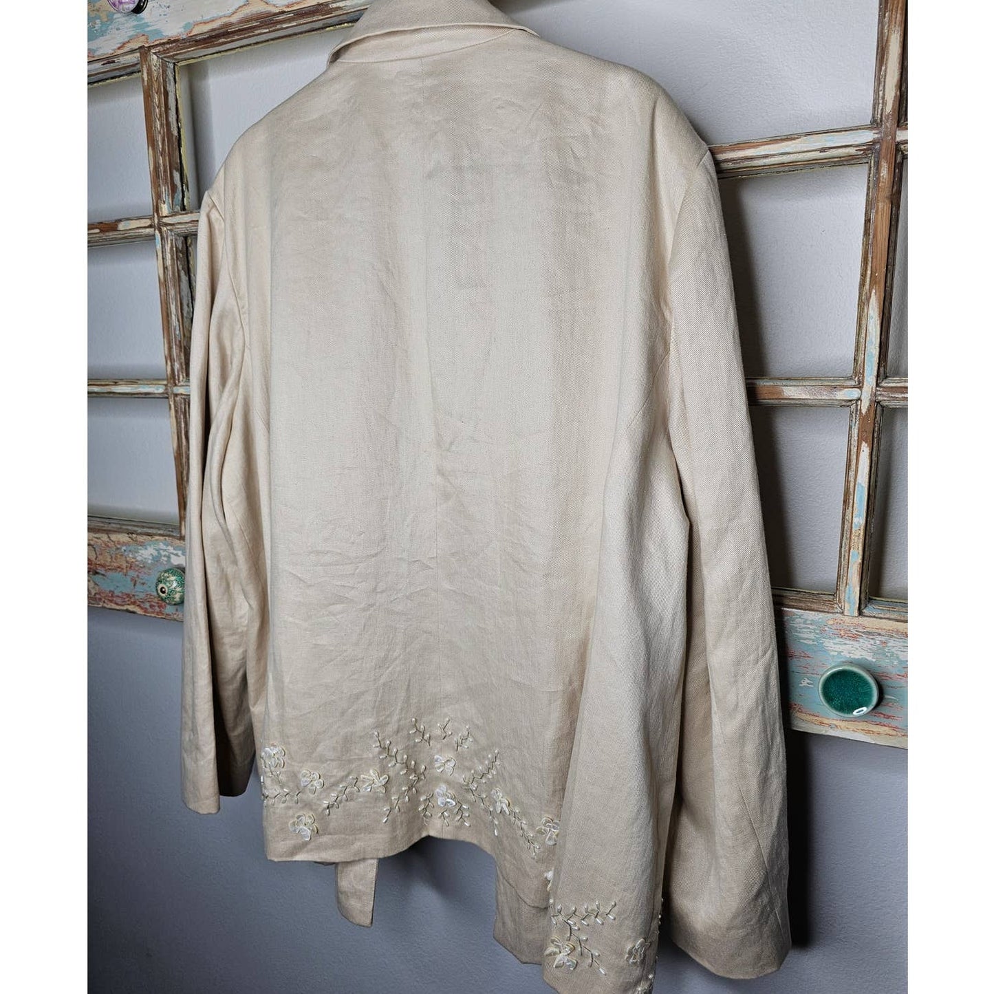 Lafayette 148 New York Cream Linen Blazer with embellishment size 24