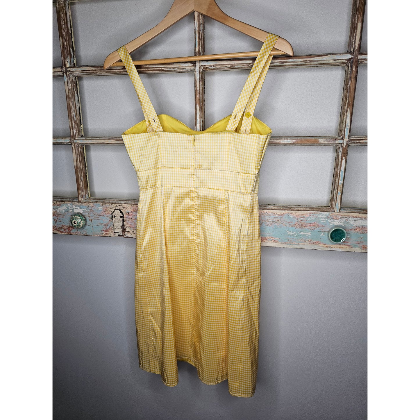 Nanette Lapore 100% Silk Yellow Gingham Bow Dress Size 2